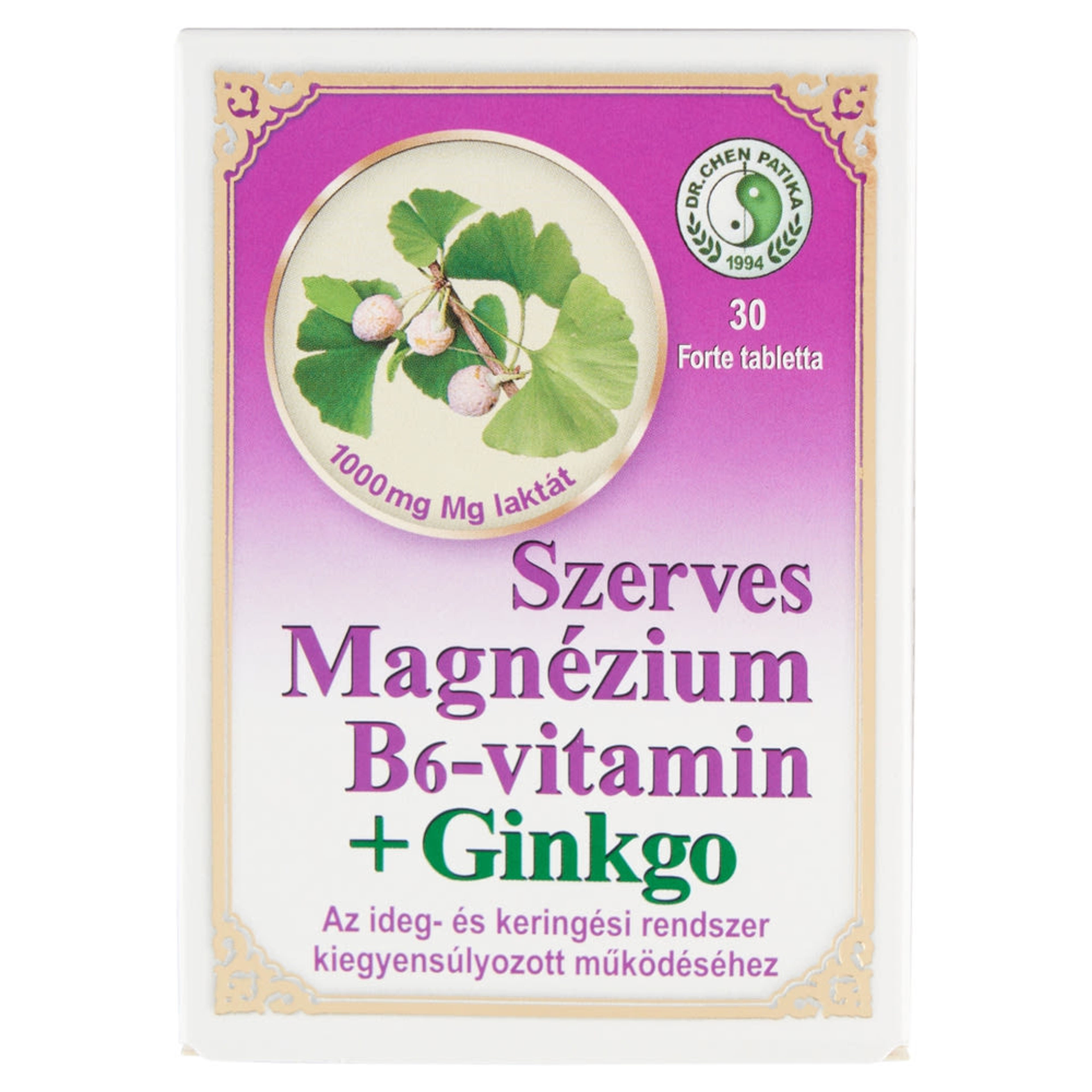Dr. Chen Patika Szerves Magnézium B6-Vitamin + Ginkgo Forte tabletta - 30 db