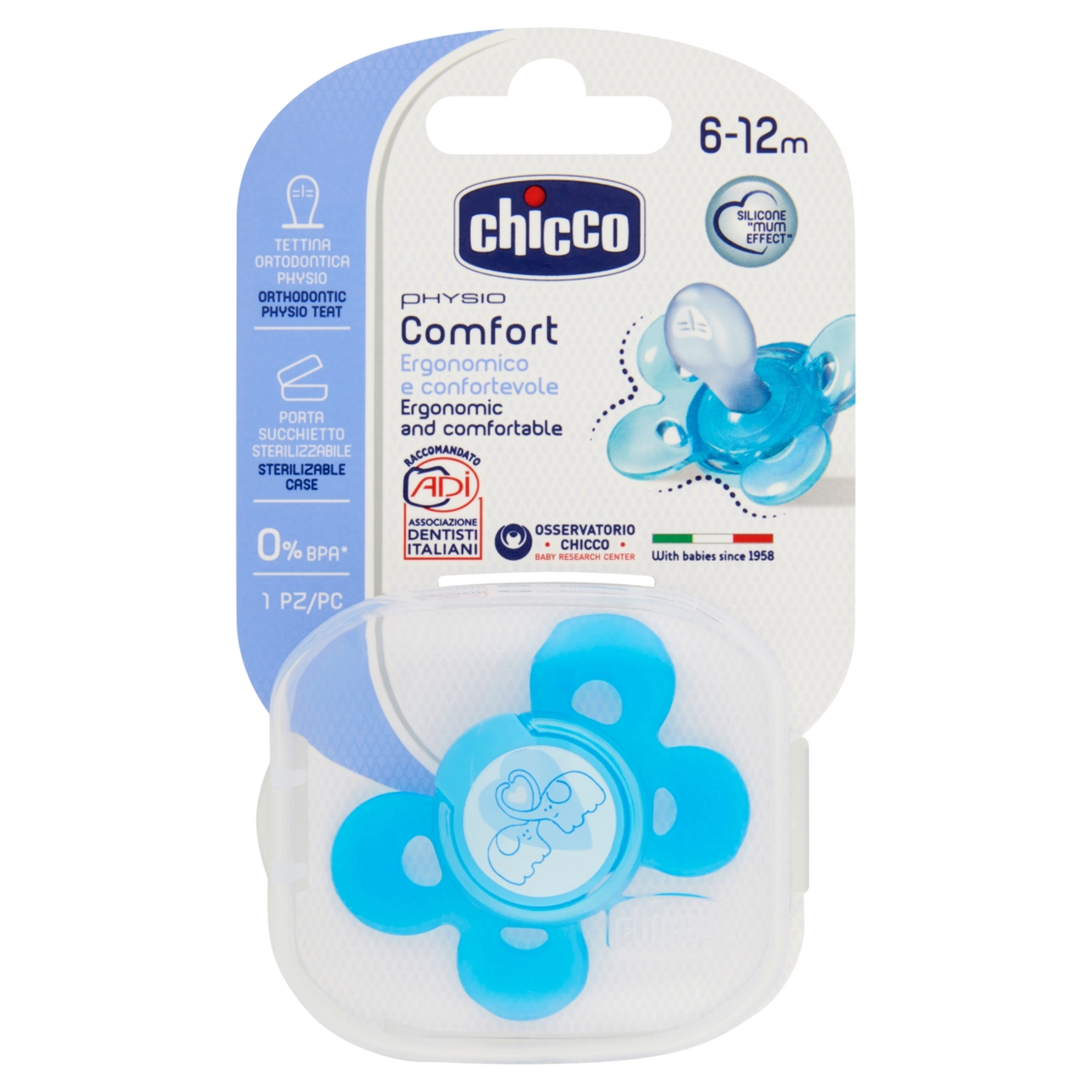 Chicco Physio Comfort szilikon cumi 6-16 hónapos kortól, kék - 1 db