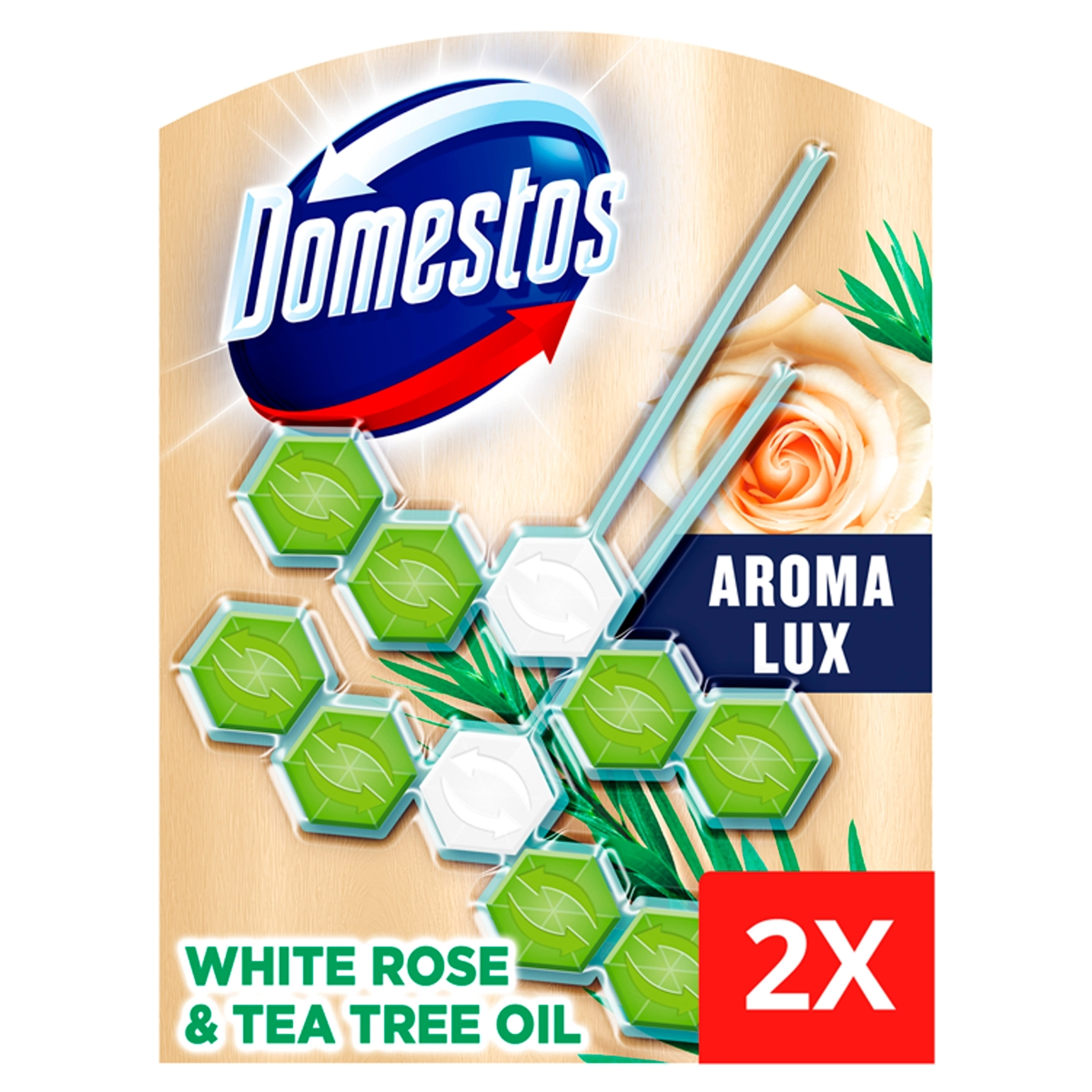 Domestos Aroma Lux White Rose & Tea Tree Oil WC frissítő blokk 2 x 55 g - 110 g-2