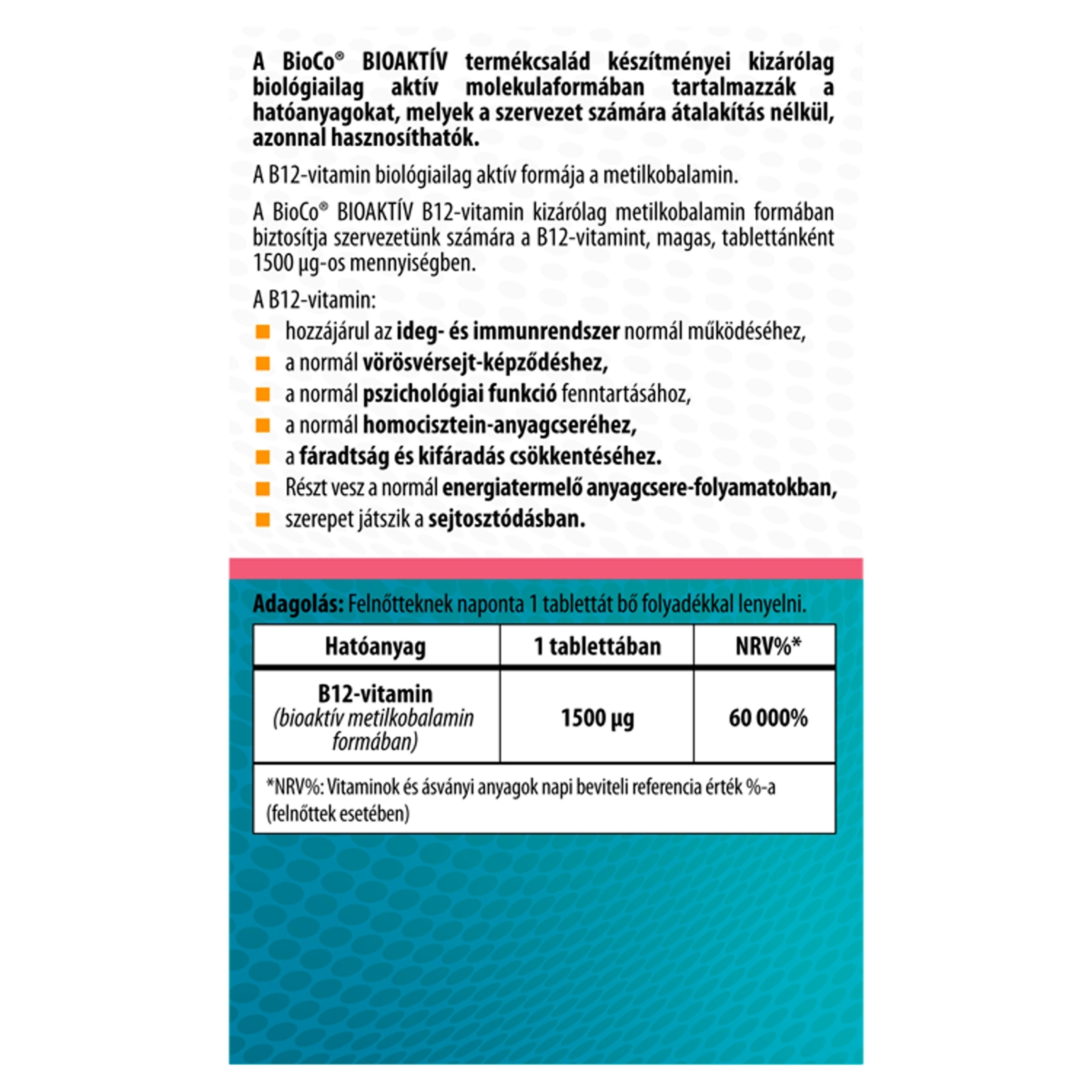 BioCo Bioaktív B12-vitamint 1500 MCG étrend-kiegészítő tabletta - 60 db-2