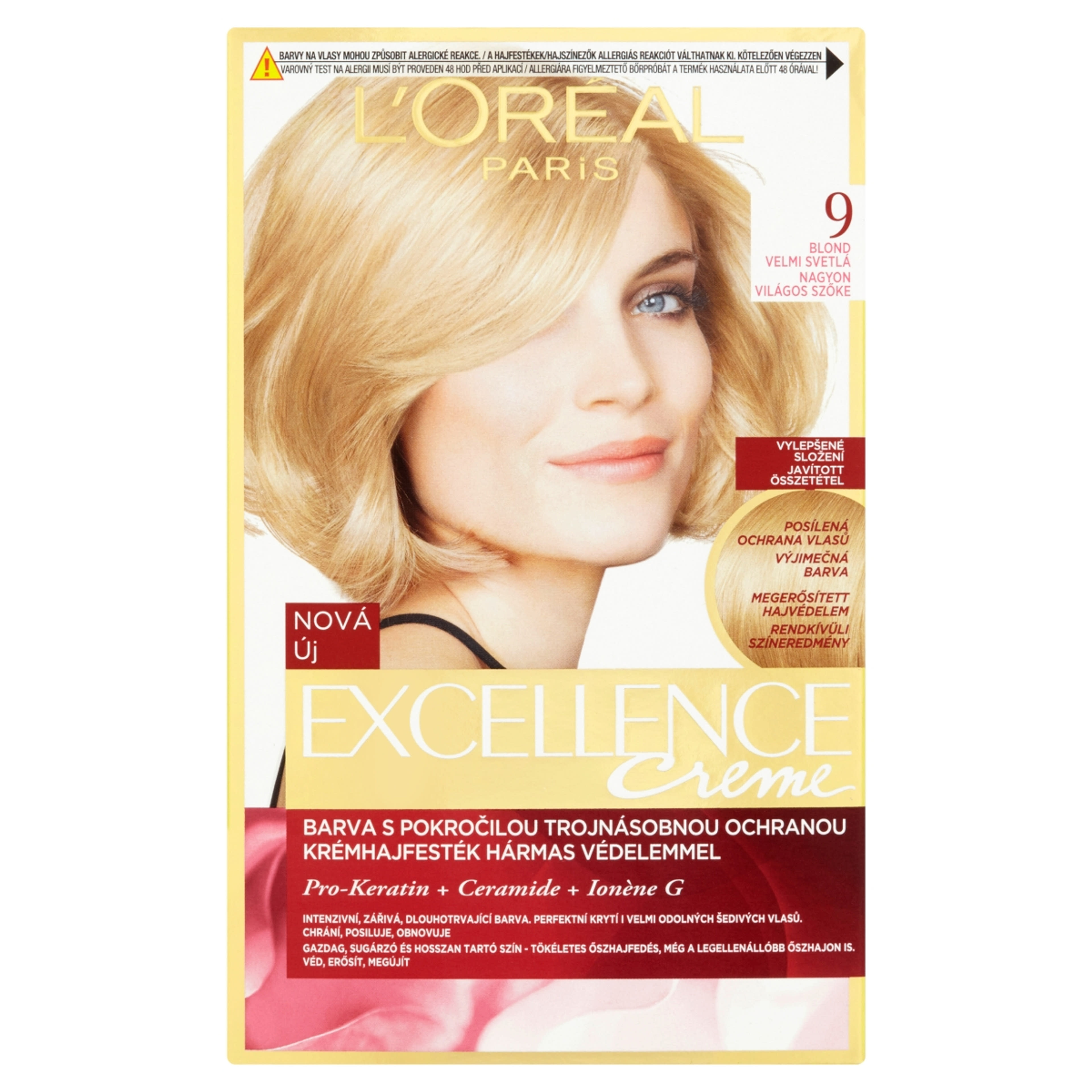 L'Oréal Paris Excellence krémes, tartós hajfesték 9 nagyon világos szőke - 1 db