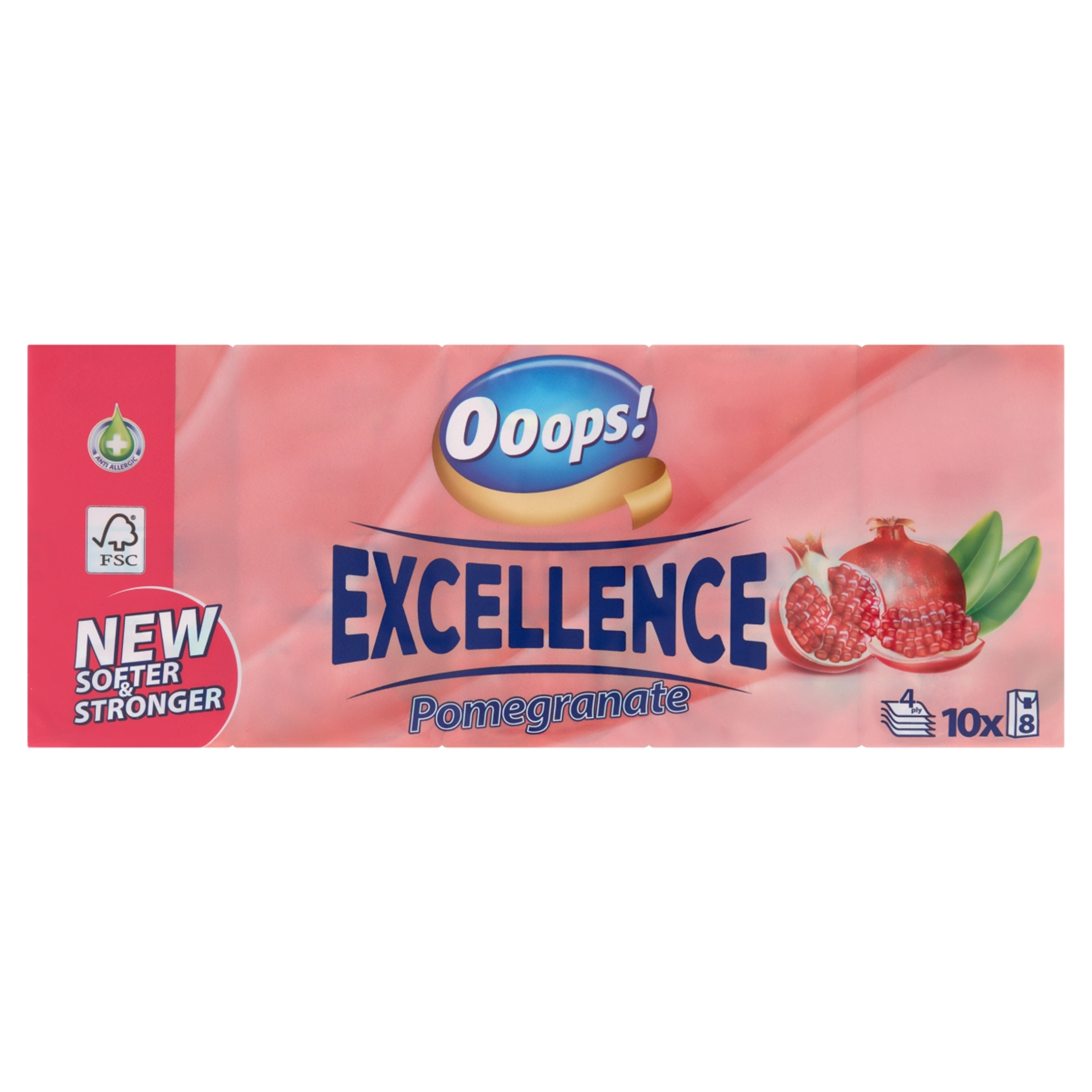 Ooops! Excellence Pomegranate illatosított papír zsebkendő, 4 rétegű, 10 x 8 db - 1 db