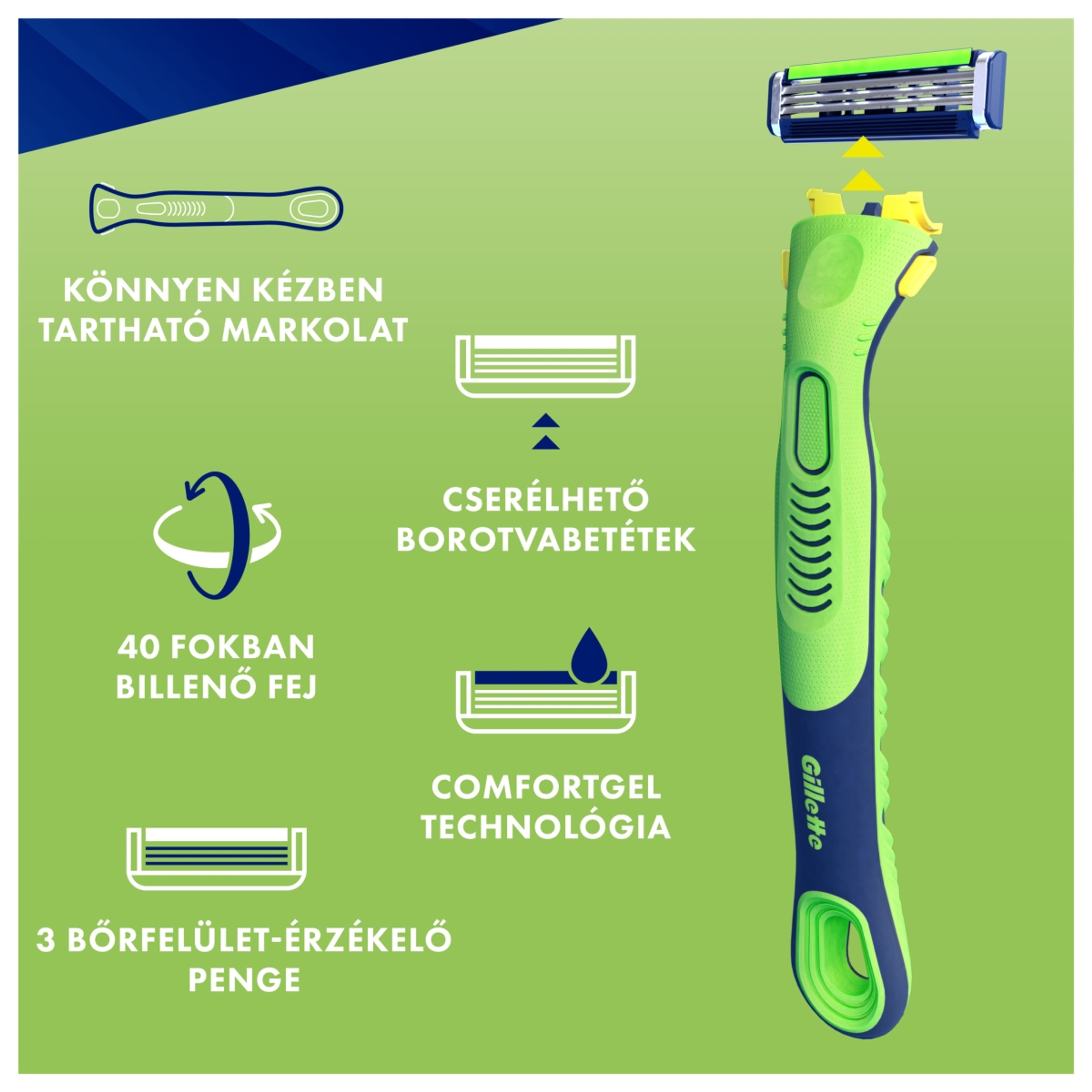 Gillette Sensor 3+ érzékeny cserefejű borotva ergonomikus nyéllel és borotvapengével - 8 db-9
