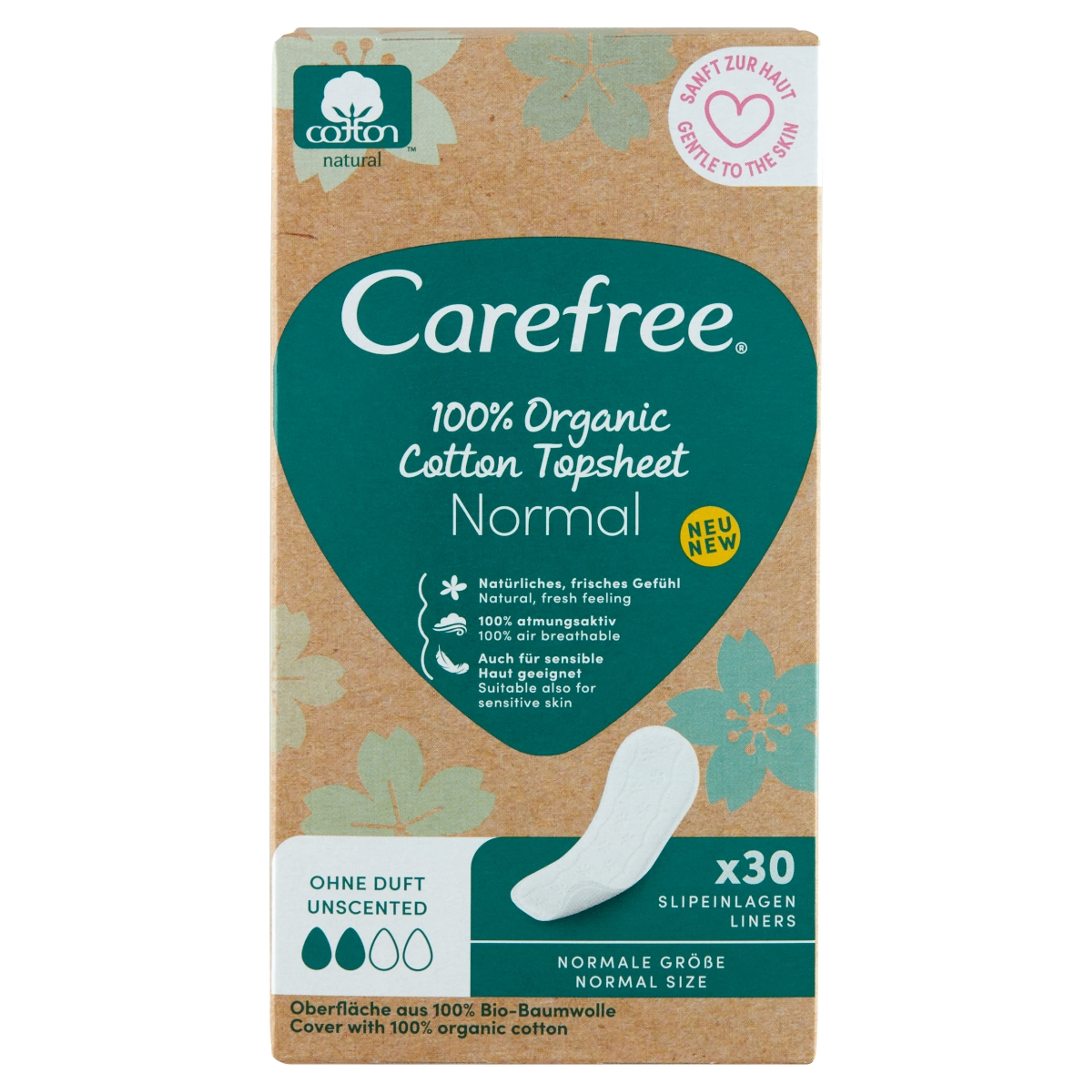Carefree 100% Organic Cotton Topsheet Normal tisztasági betét illatmentes - 30 db-1