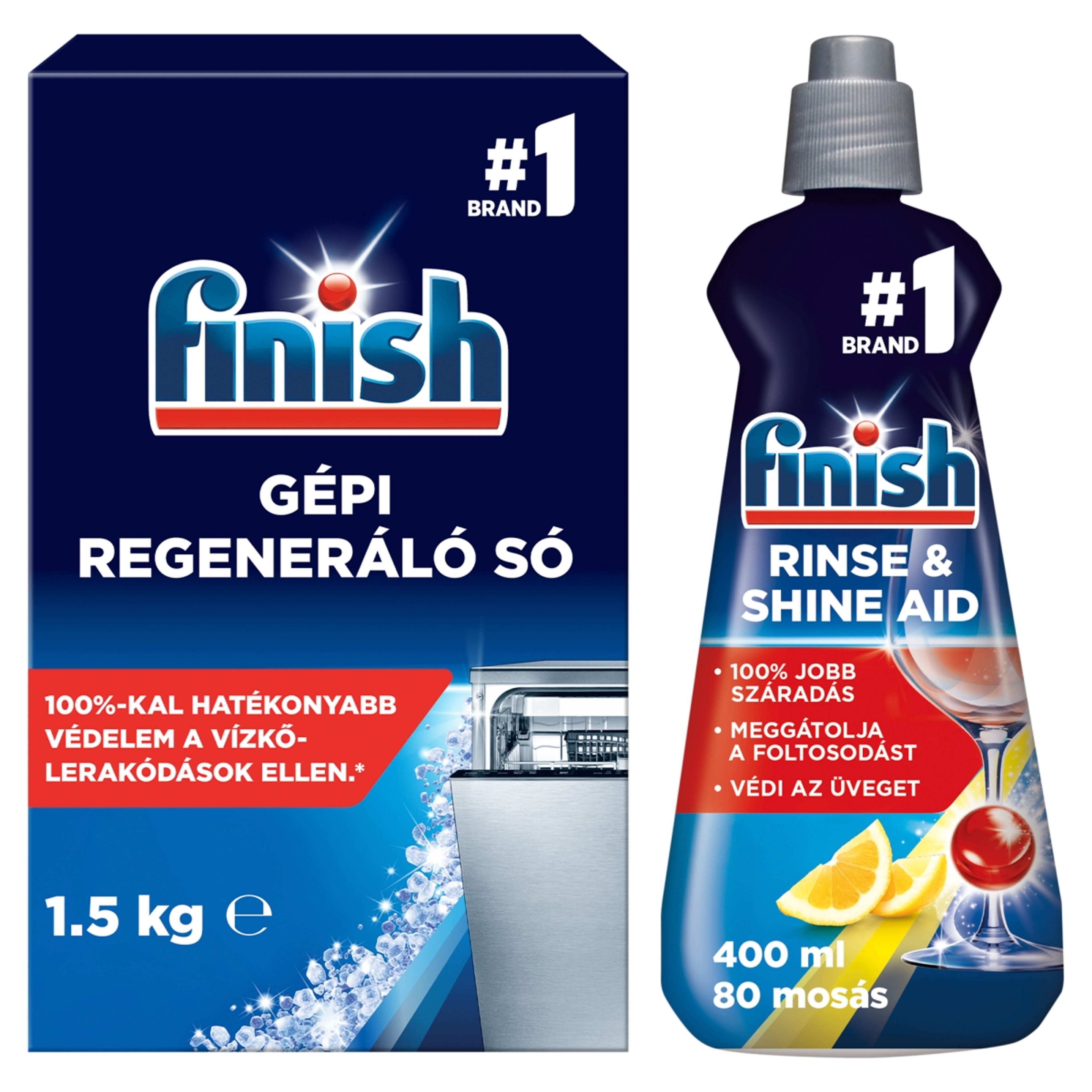 Finish gépi regeneráló só 1,5 kg + Finish Shine and Protect gépi öblítőszer 400 ml - 1 db-1