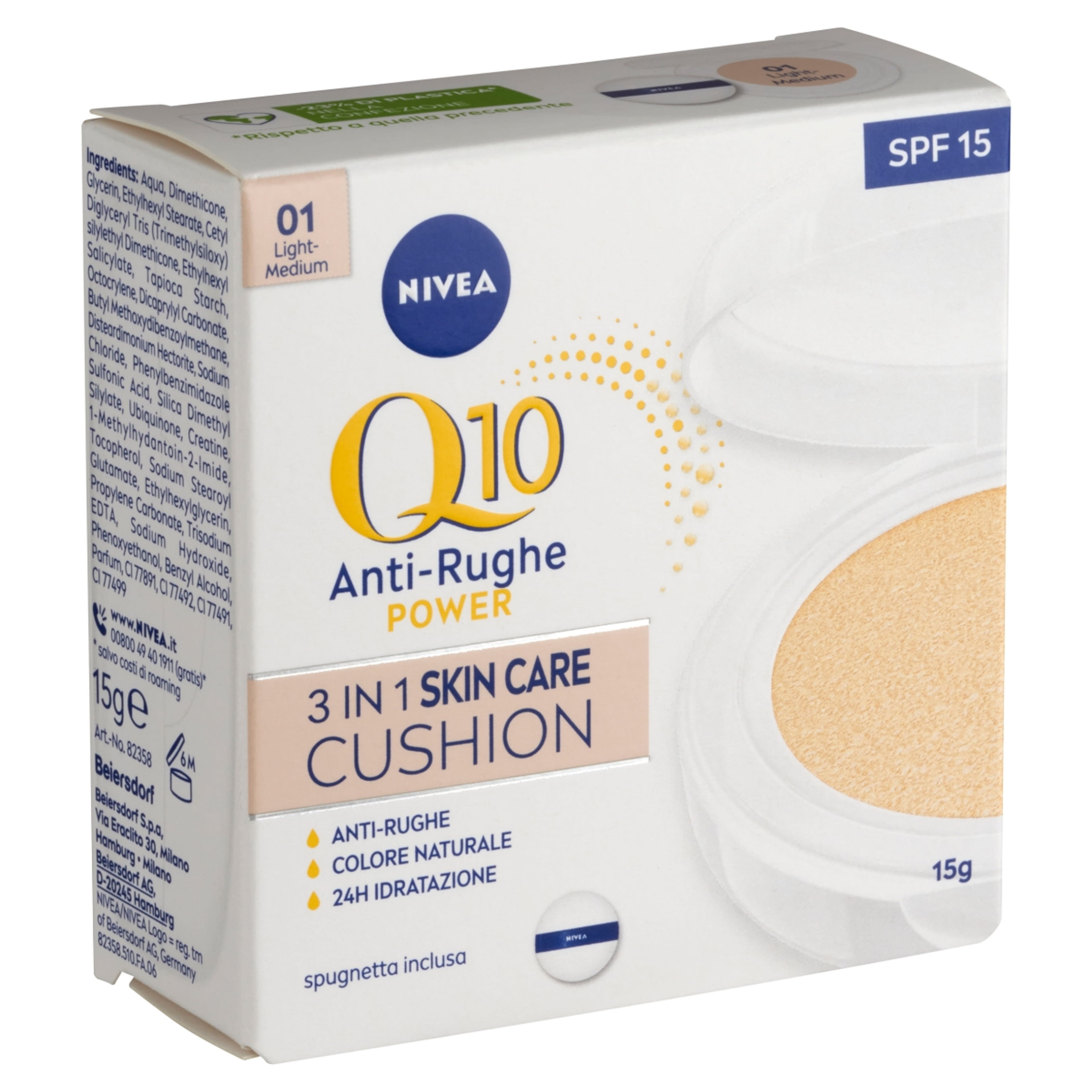 Nivea Q10 Anti-Rughe Power Cushion 3 az 1-ben színezett bőrápoló világos árnyalat - 15 g-3