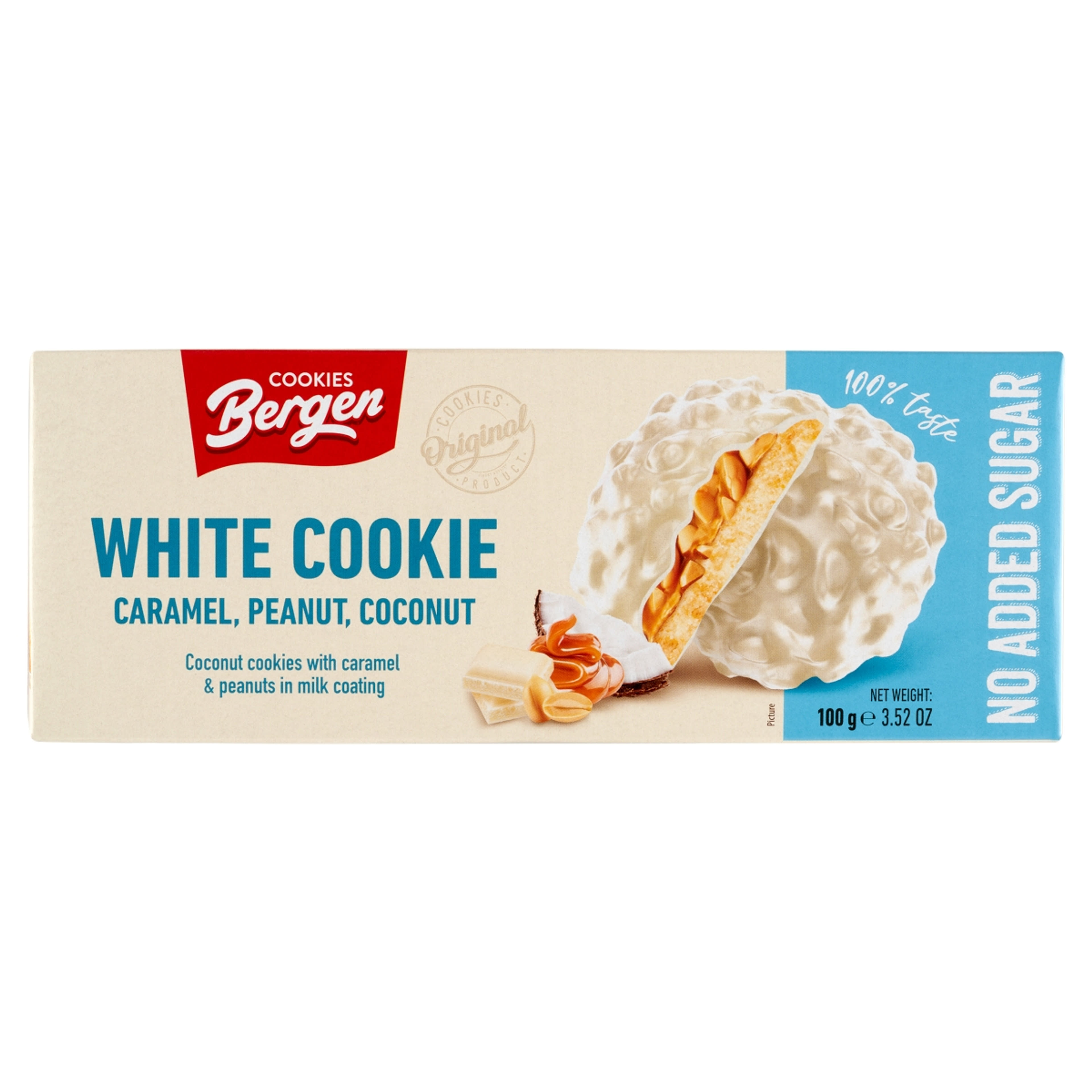 Bergen White Cookie fehércsokoládéba mártott keksz kókusszal - 130 g-1