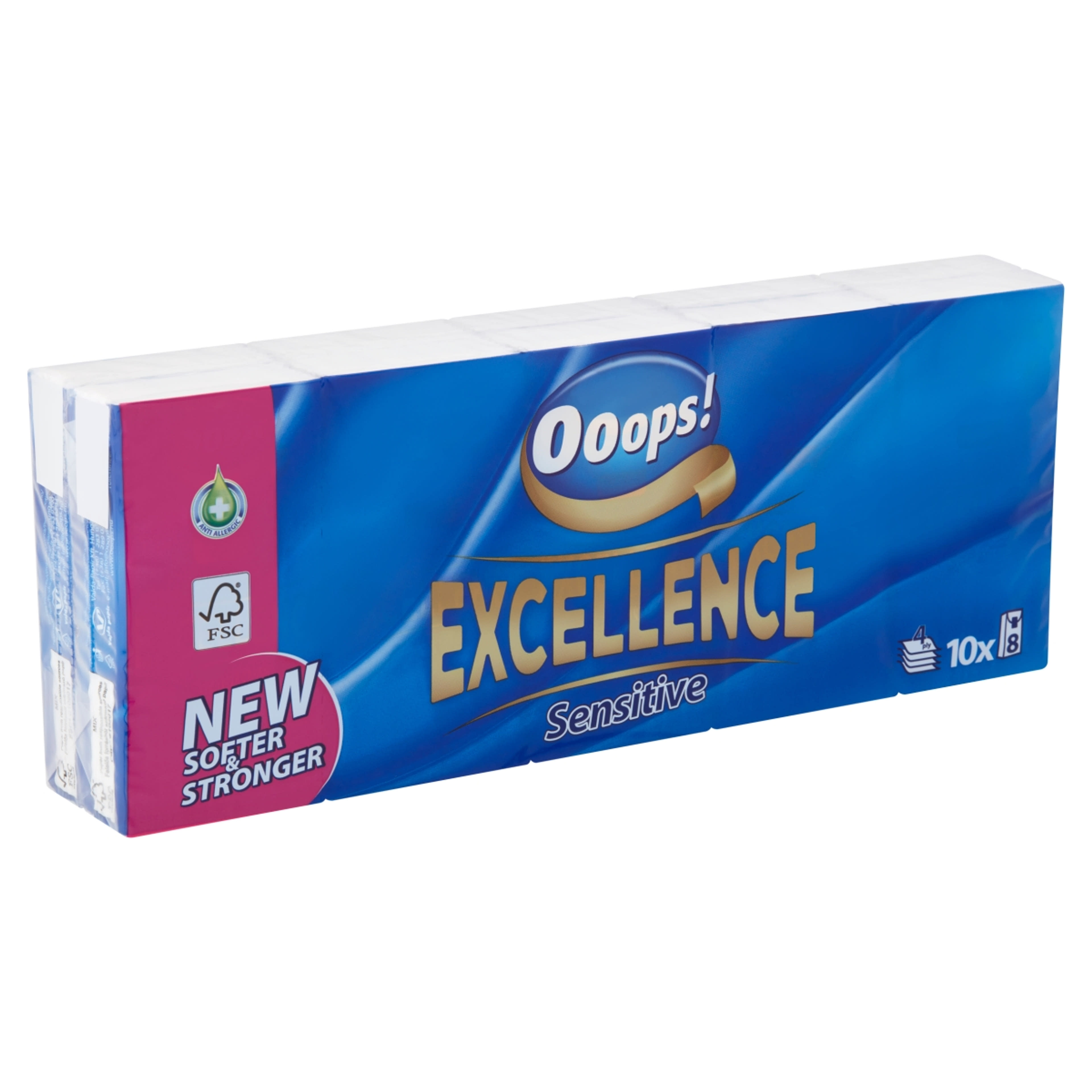 Ooops! Excellence Sensitive papír zsebkendő 4 rétegű 10x8 db - 80 db-2