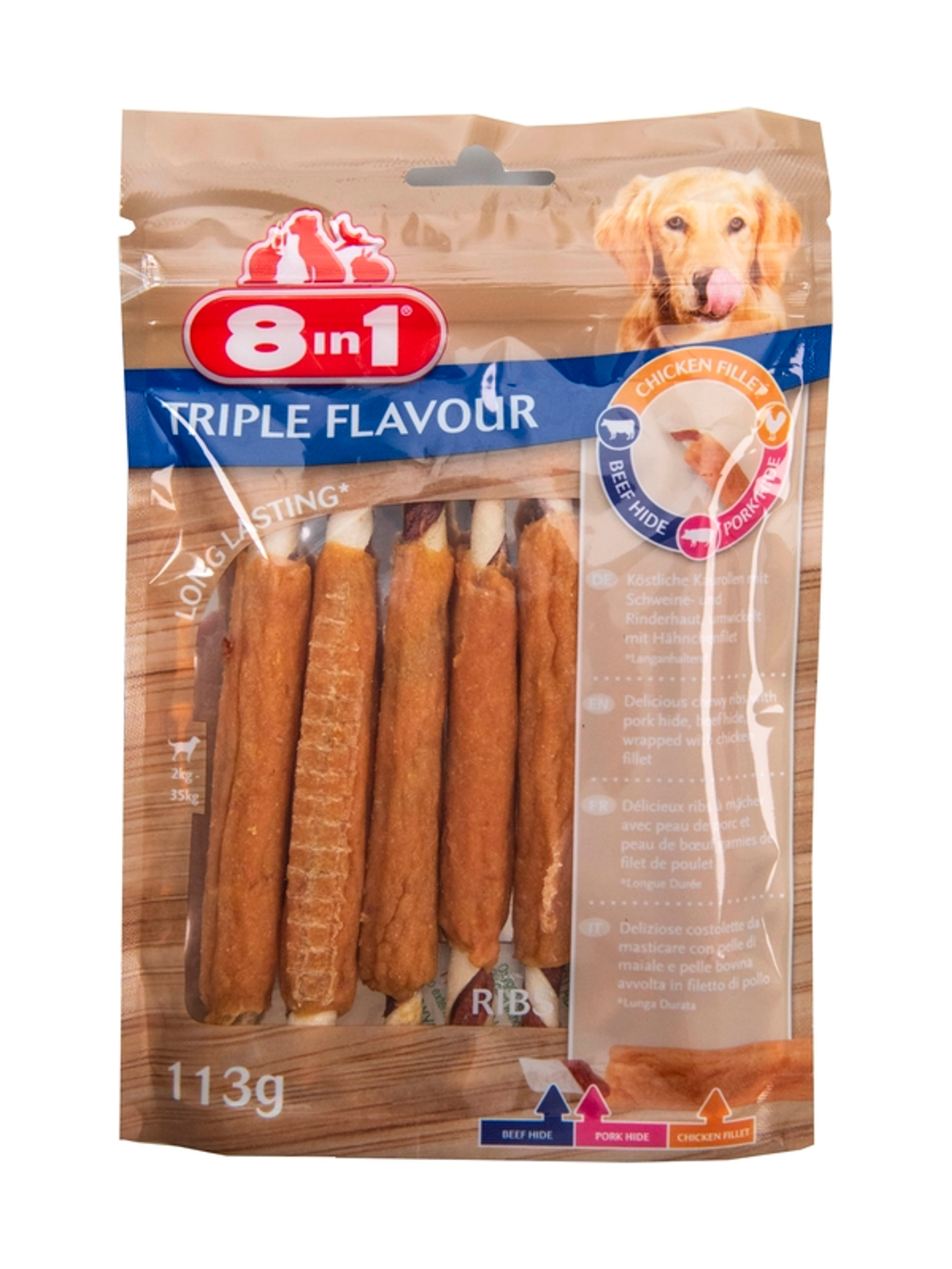 8 in 1 Triple Flavour jutalomfalat kutyáknak, ribs - 6 db
