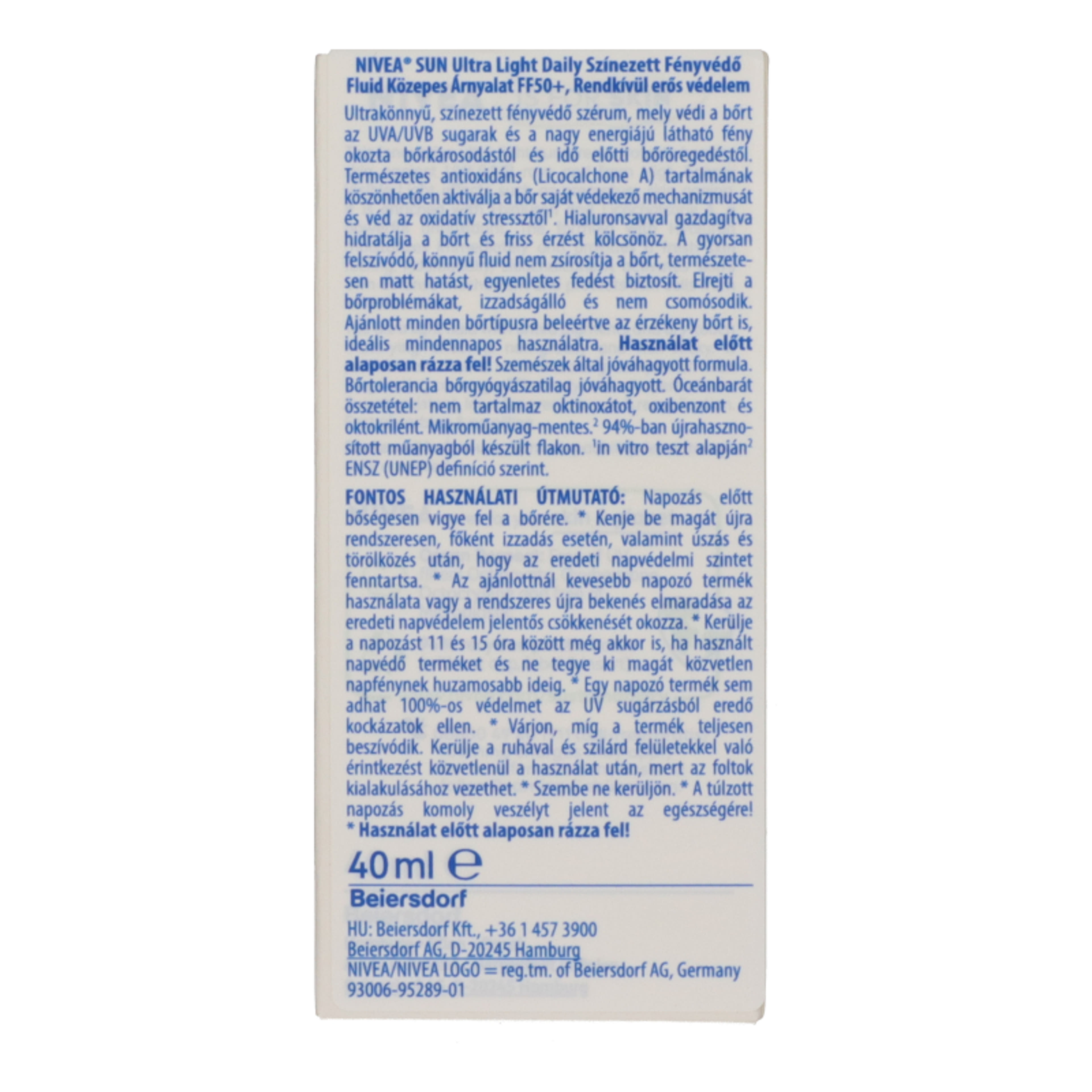 NIVEA SUN Ultra Light Daily színezett fényvédő fluid közepes árnyalat FF50+ - 40 ml-6