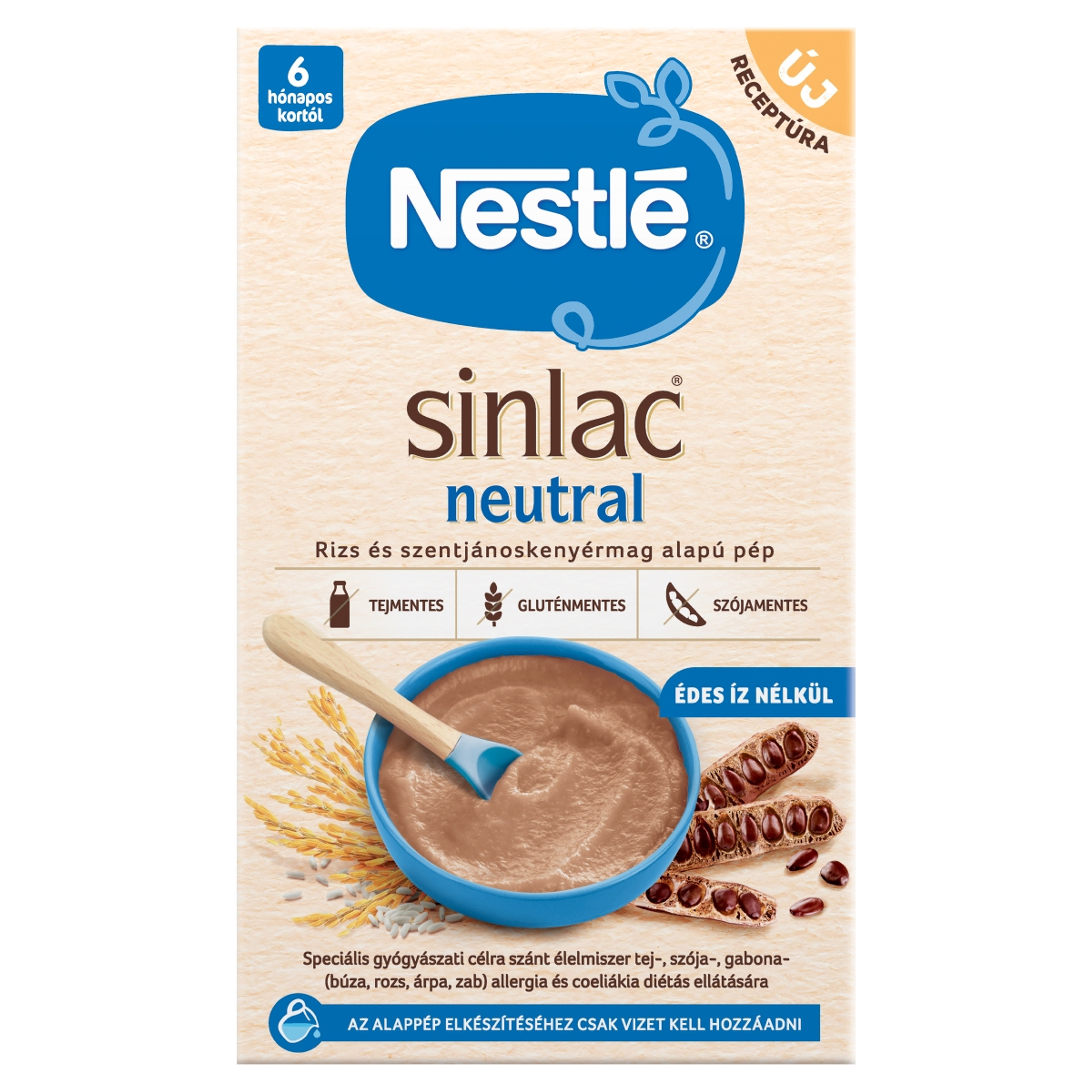 Nestle Sinlac Neutral Rizs-és szentjároskenyérmag alapú pép 4 hónapos kortól - 650g-1