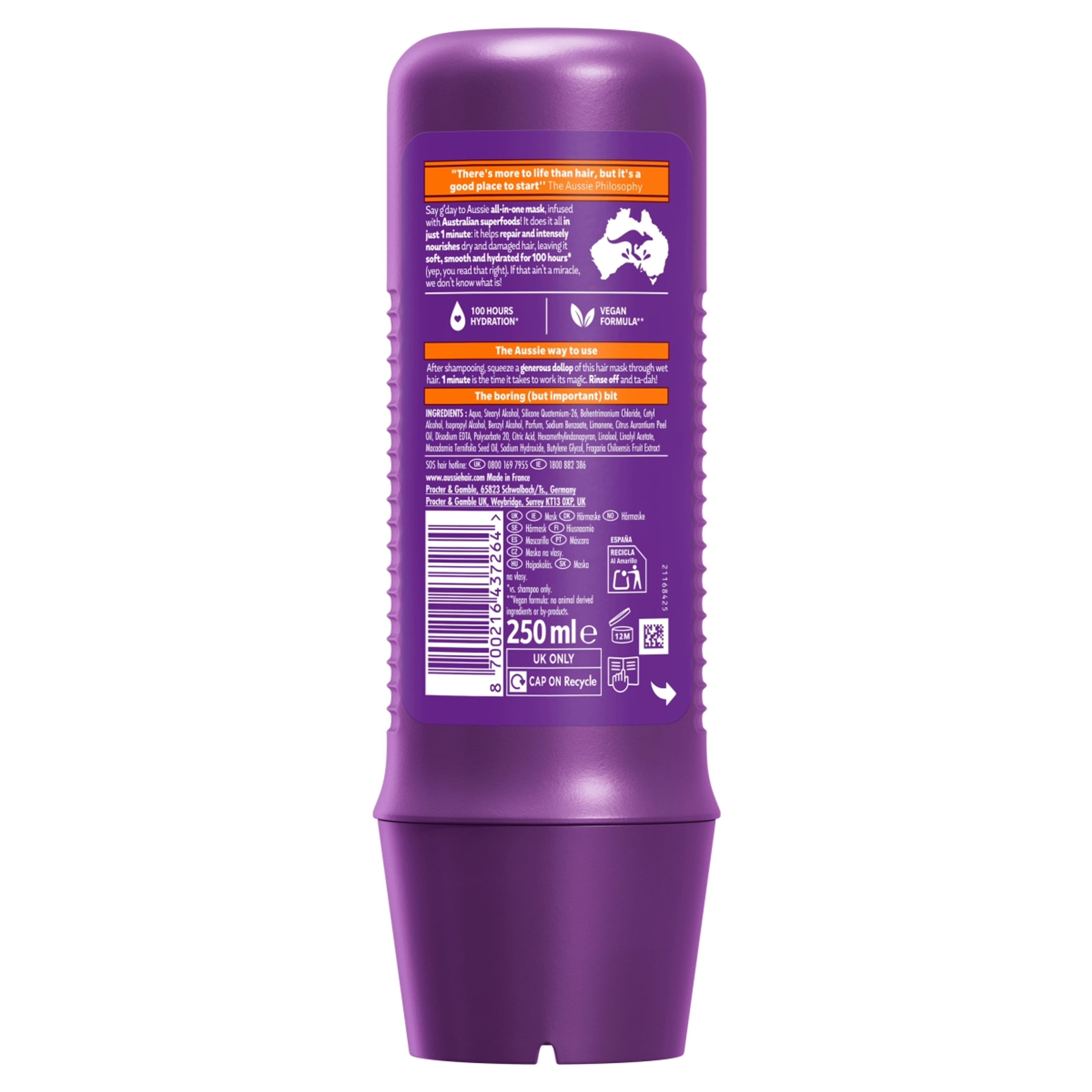 Aussie SOS 1 Minute Miracle Repair Rescue hajmask -  250 ml-2