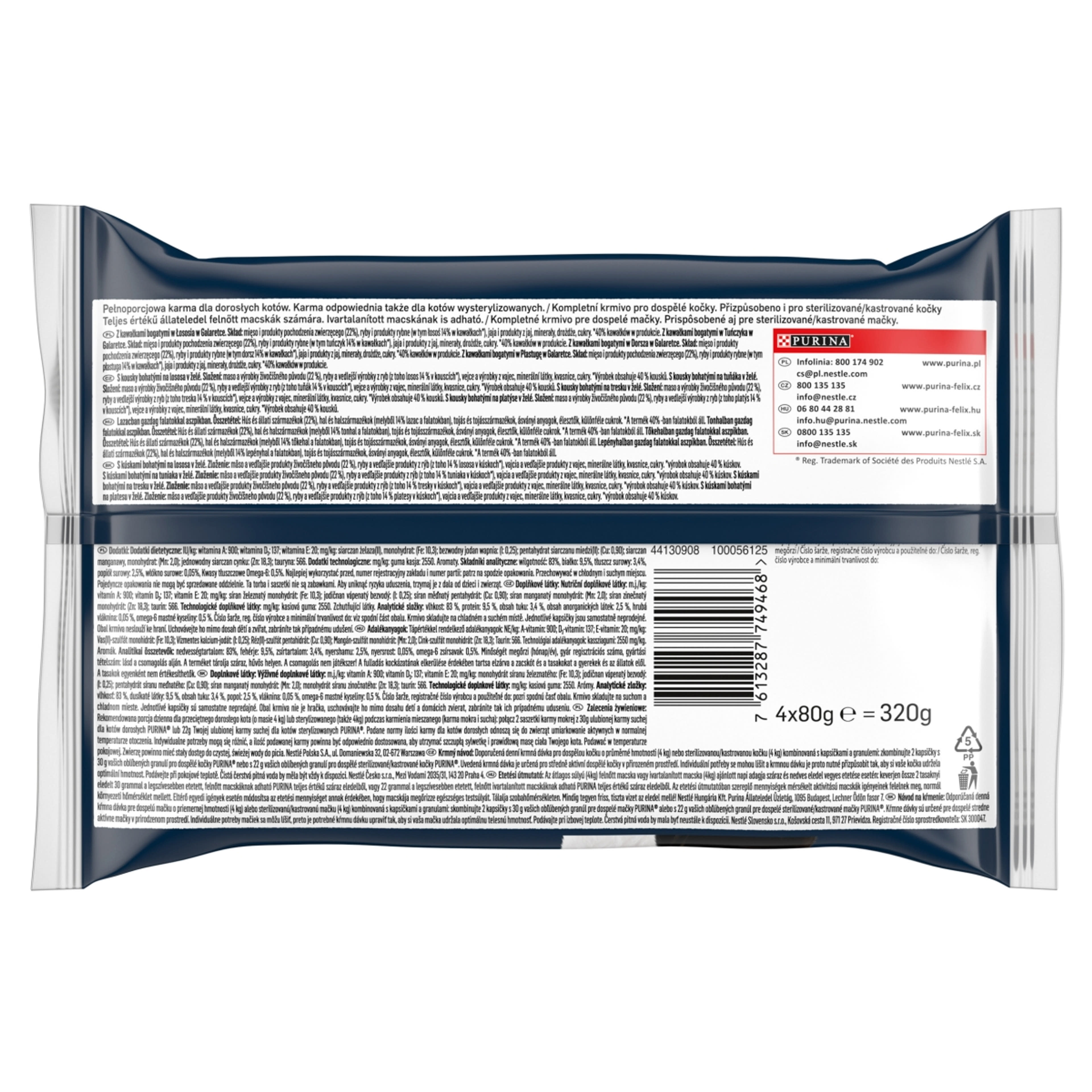 Felix Deliciously Sliced alutasakos eledel macskáknak, halas válogatás 4x80 g - 320 g-2