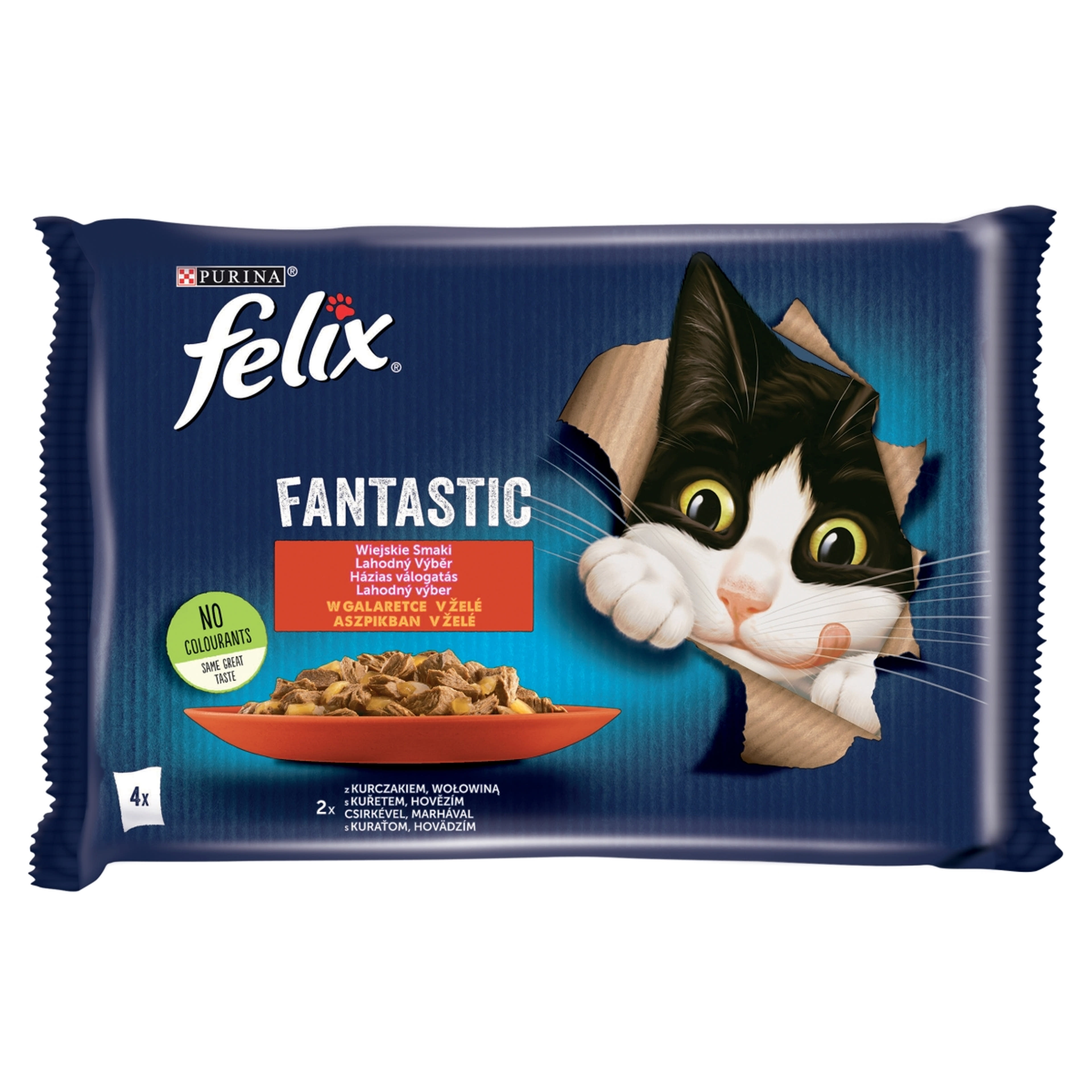 Purina Felix Fantastic marhával/csirkével aszpikban nedves macskaeledel 4 x 85 g - 340 g-1