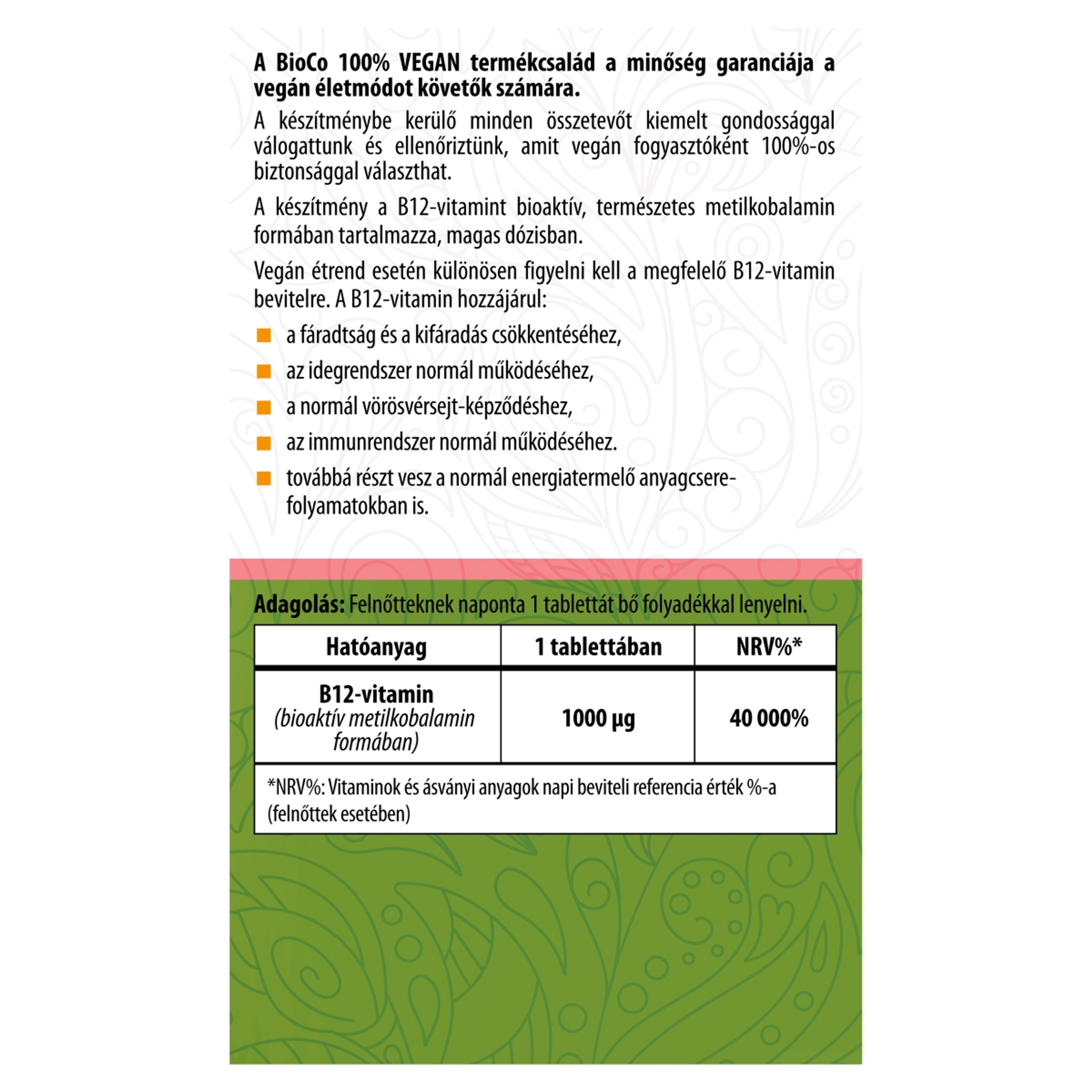 Bioco vegán bioaktív B12-vitamin tabletta - 90 db-3