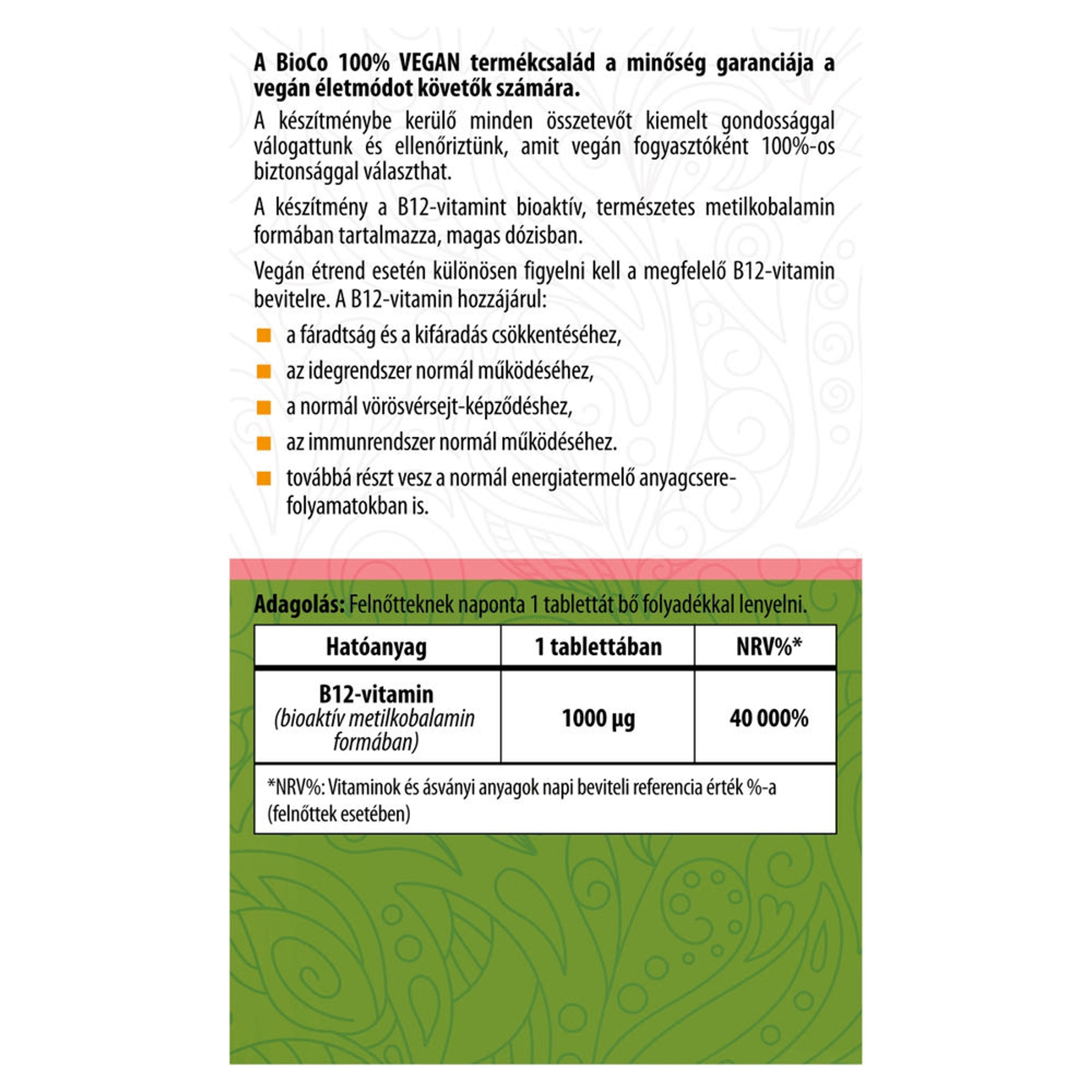 BioCo Vegan Bioaktív B12-vitamin 1000 μg étrend-kiegészítő tabletta - 90 db-3