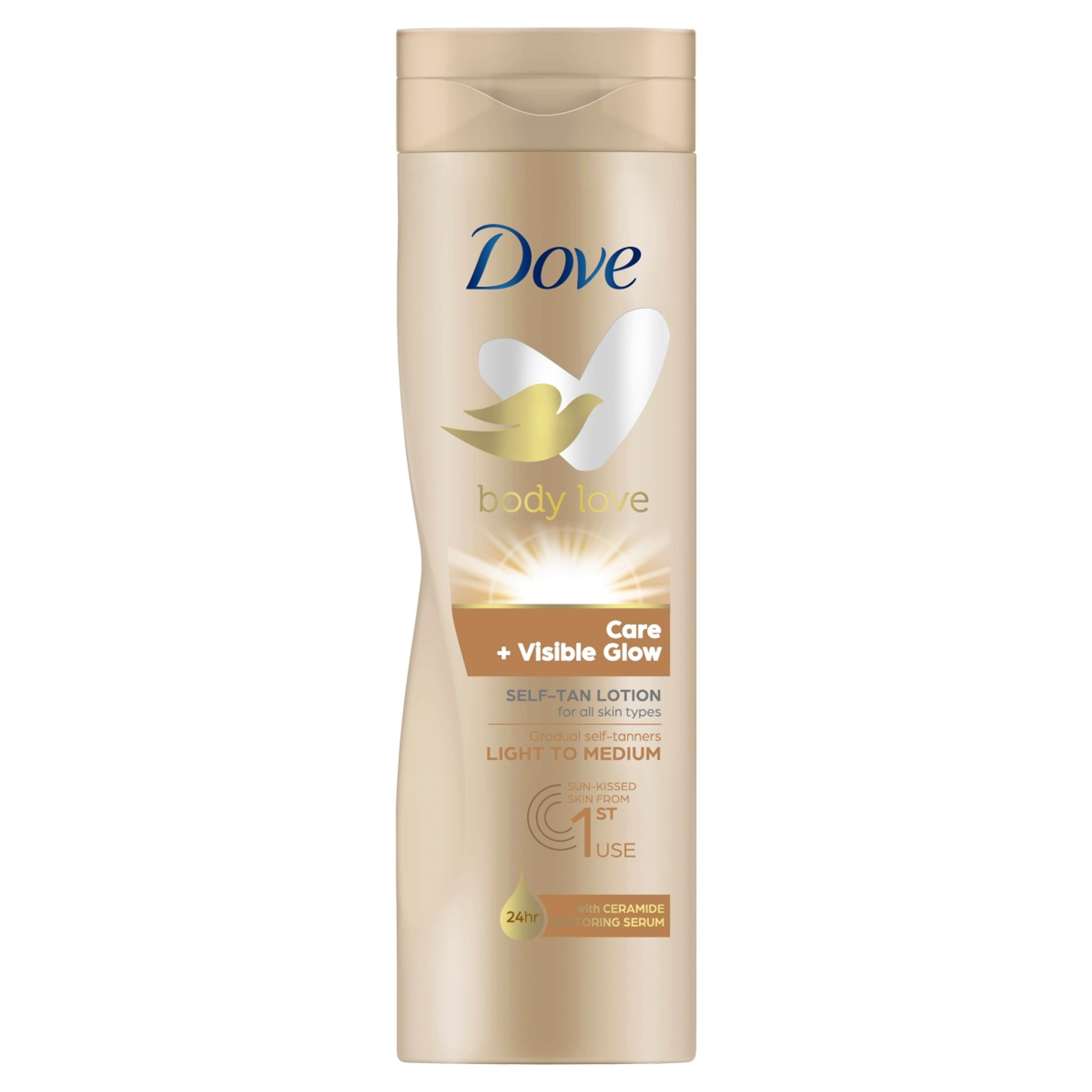 Dove Body Love Care + Visible Glow önbarnító testápoló a világos-közepes árnyalatú bőrért - 250 ml-1
