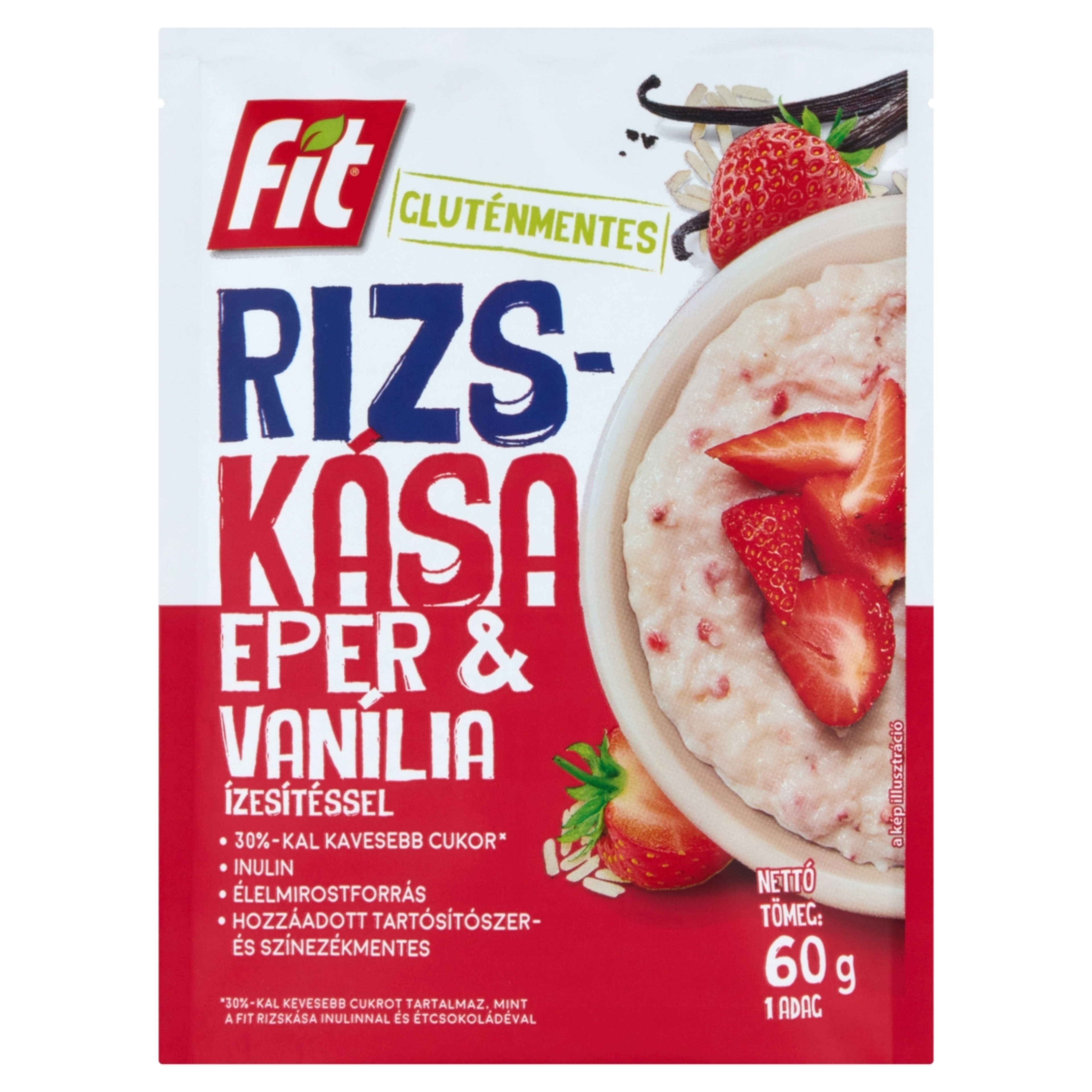 Fit Reggeli rizskása inulinnal, szárított eperdarabokkal és vaníliaízesítéssel - 60 g