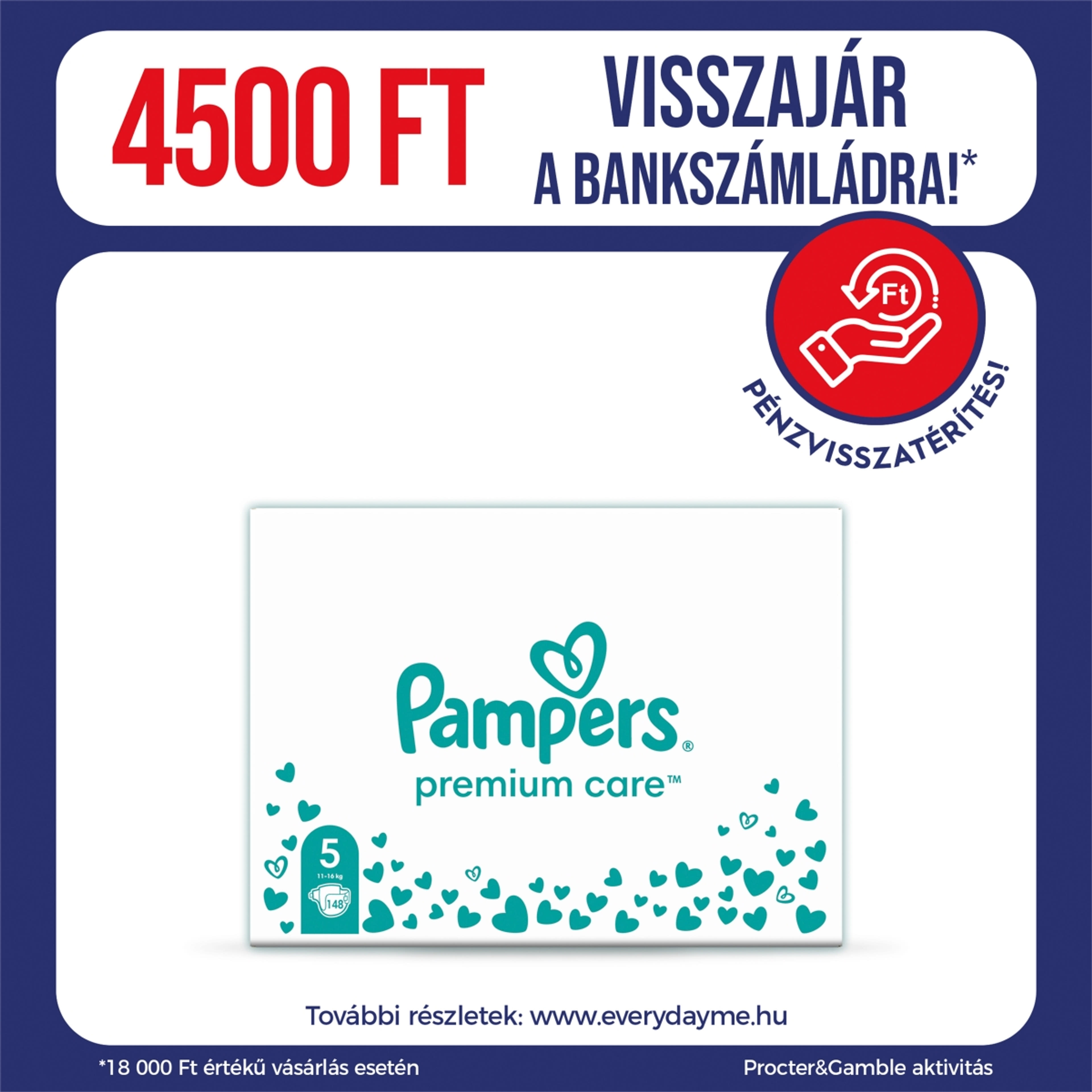 Pampers Premium Care pelenka, 5-ös méret 11 - 16 kg - 148 db