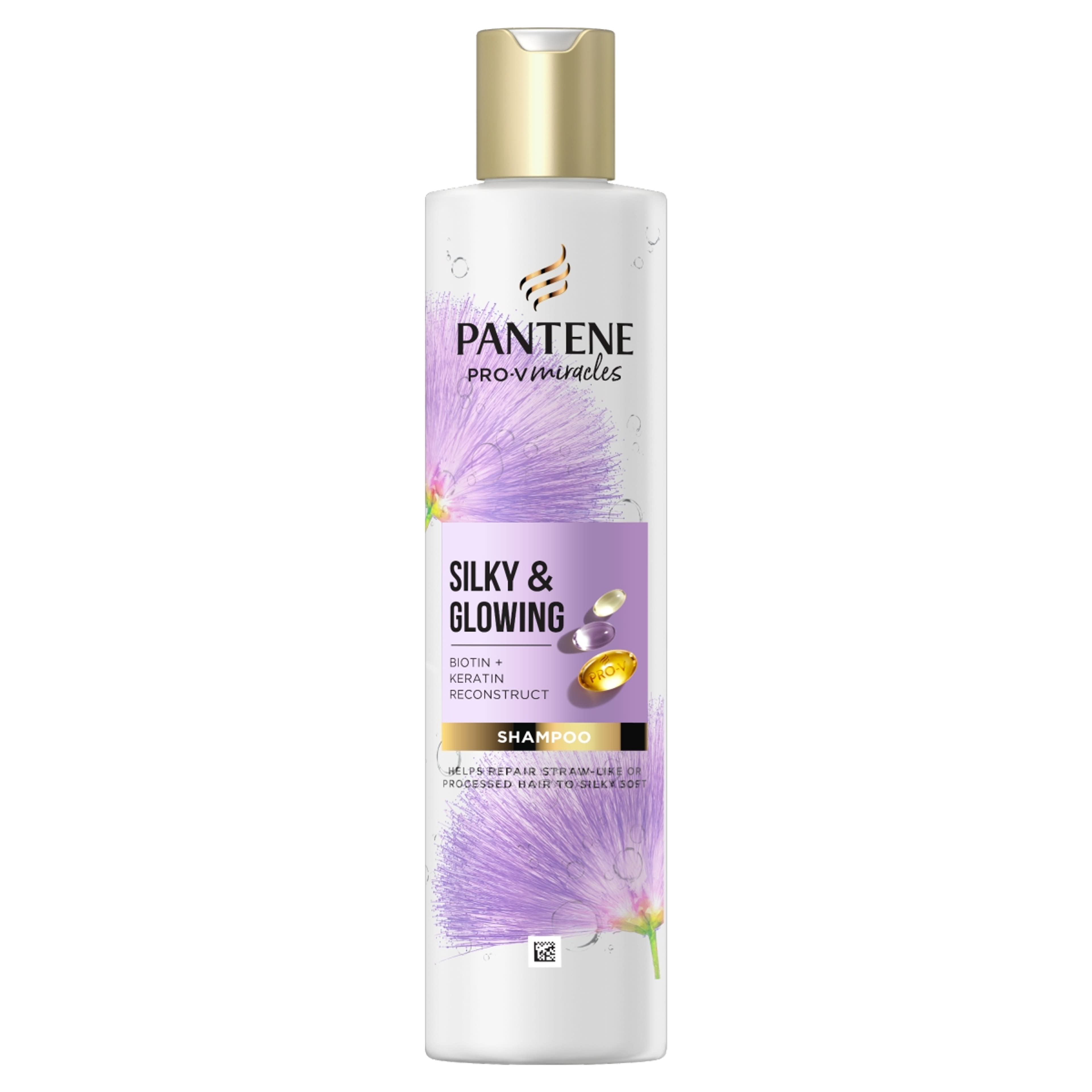 Pantene Silky & Glowing sampon biotinnal és rekonstruáló keratinnal, száraz hajra - 250 ml