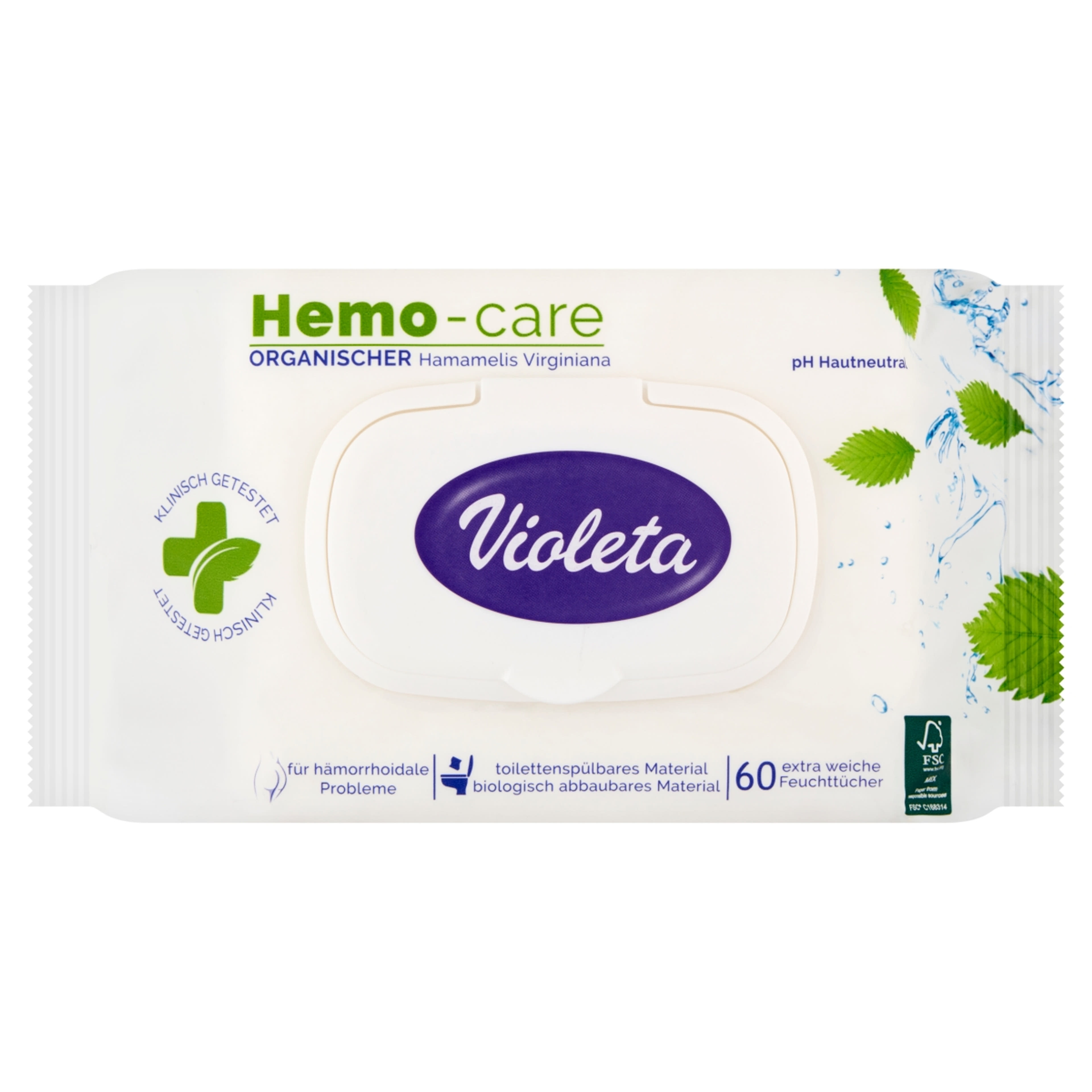 Violeta nedves Hemo-Care toalettpapír - 60 db