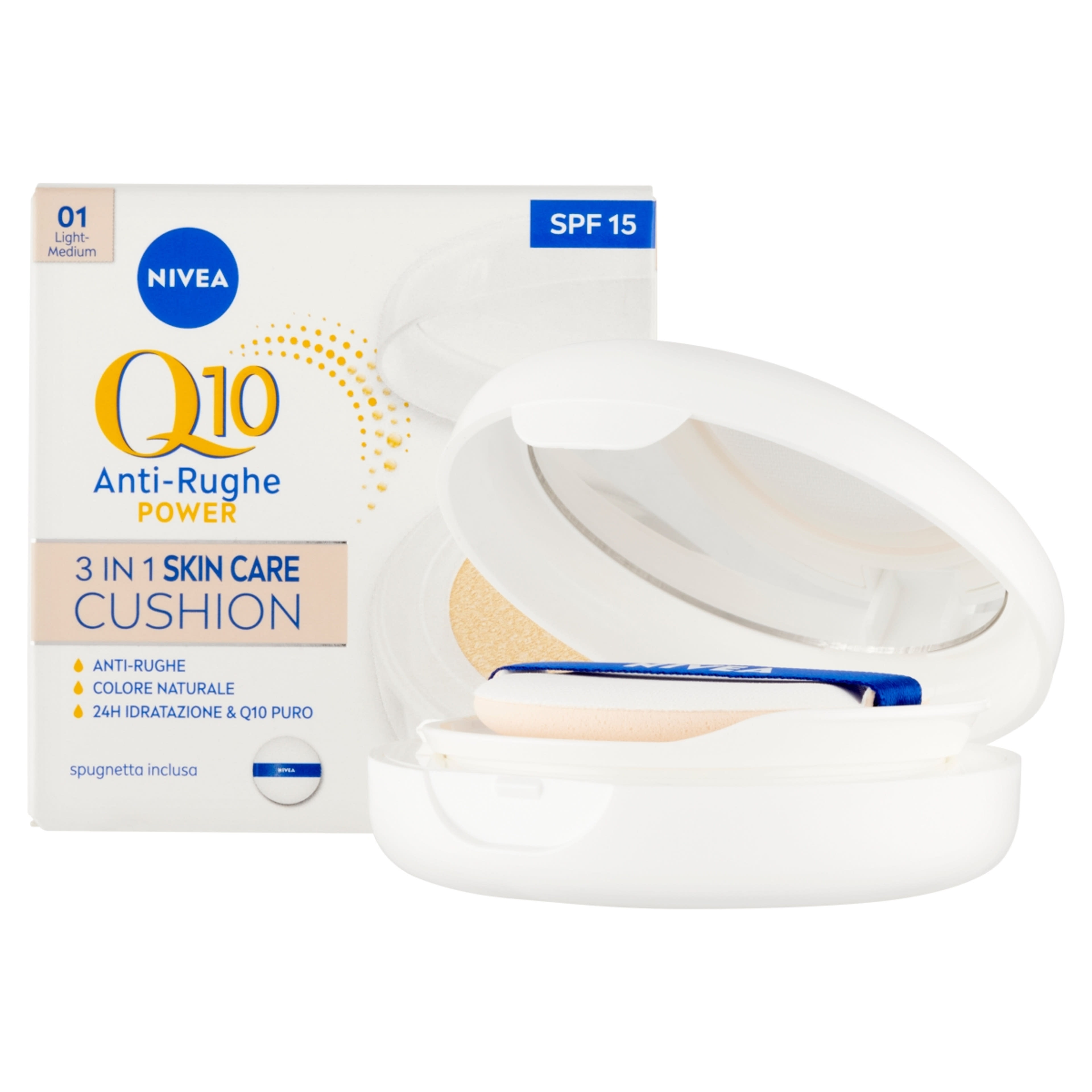 Nivea Q10 Anti-Rughe Power Cushion 3 az 1-ben színezett bőrápoló világos árnyalat - 15 g-2