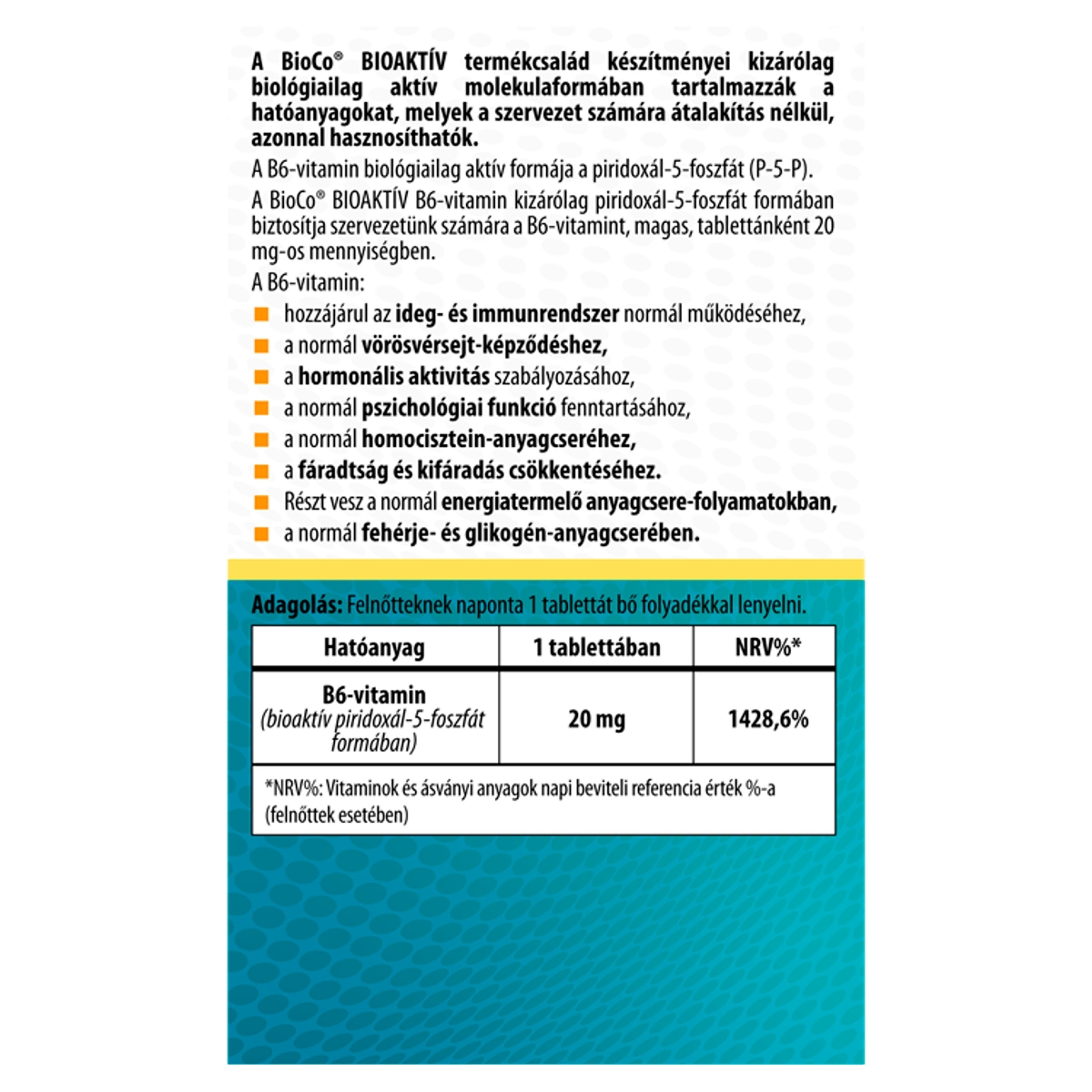 BioCo Bioaktív B6vitamint P5P 20 mg étrendkiegészítő tabletta 60 db