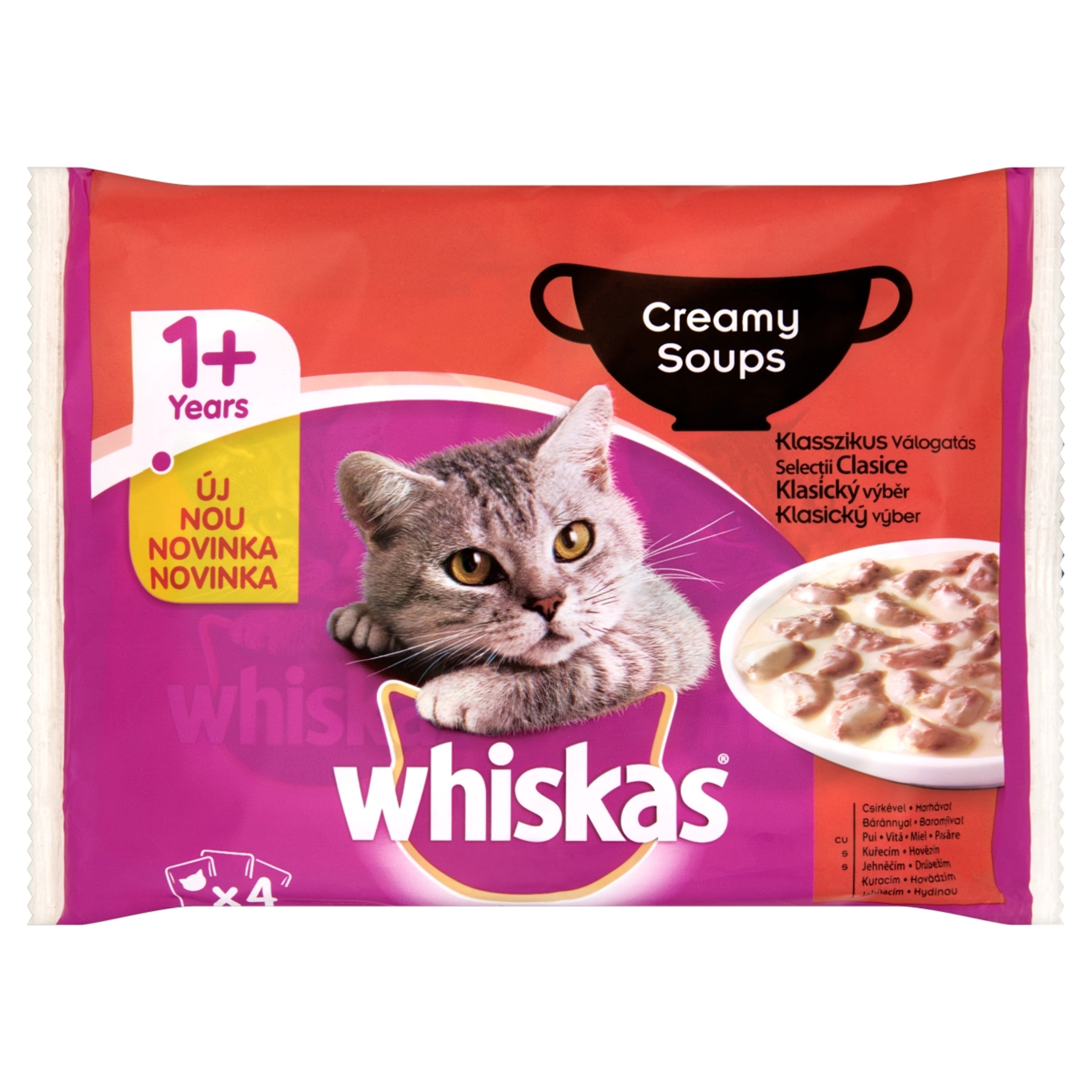 Whiskas 1+ teljes értékű alutasak macskáknak, klasszikus válogatás krémes szószban (4x85 g) -  340 g
