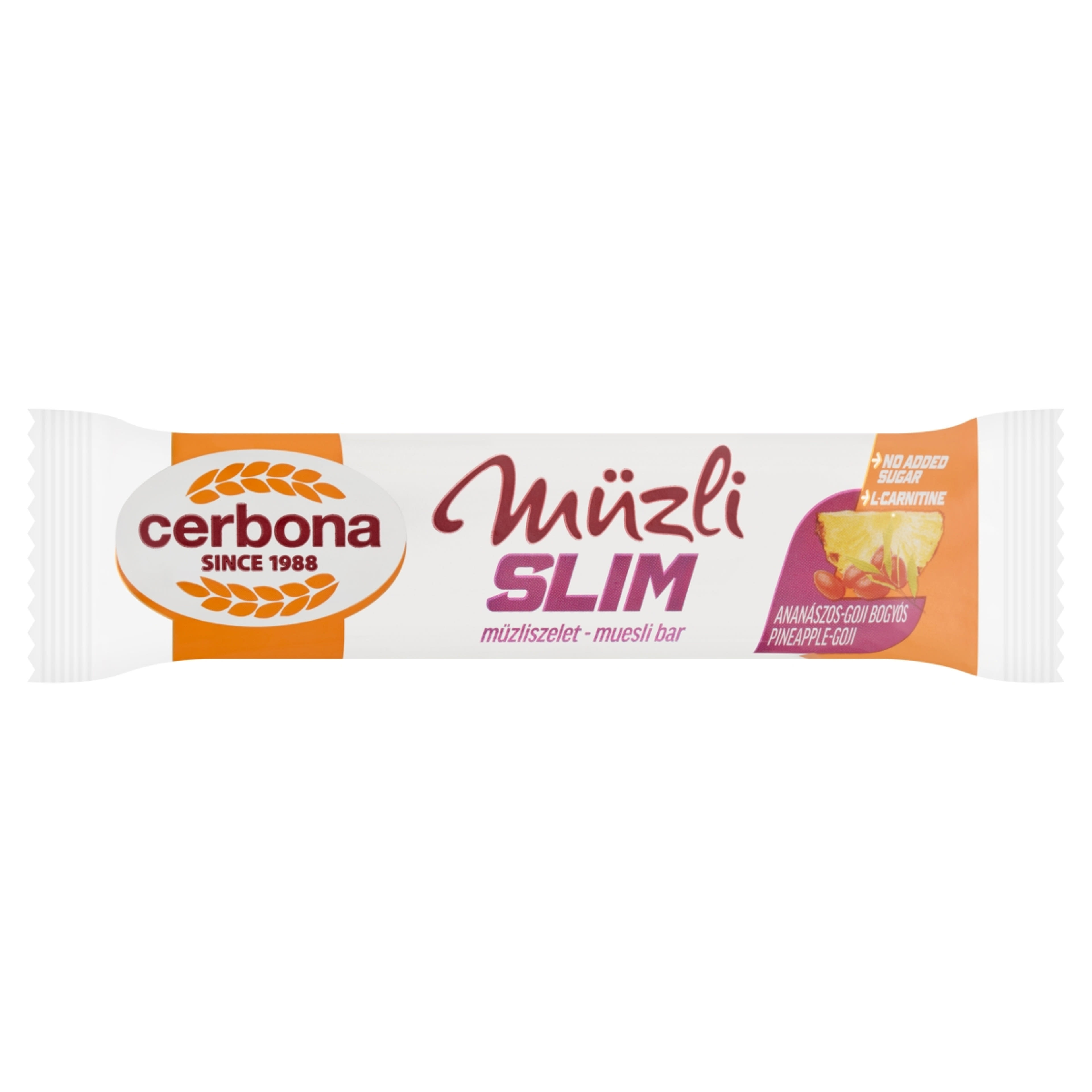 Cerbona Sport Slim ananászos-goji bogyós müzliszelet cukor hozzáadása nélkül, édesítőszerrel - 35 g-1
