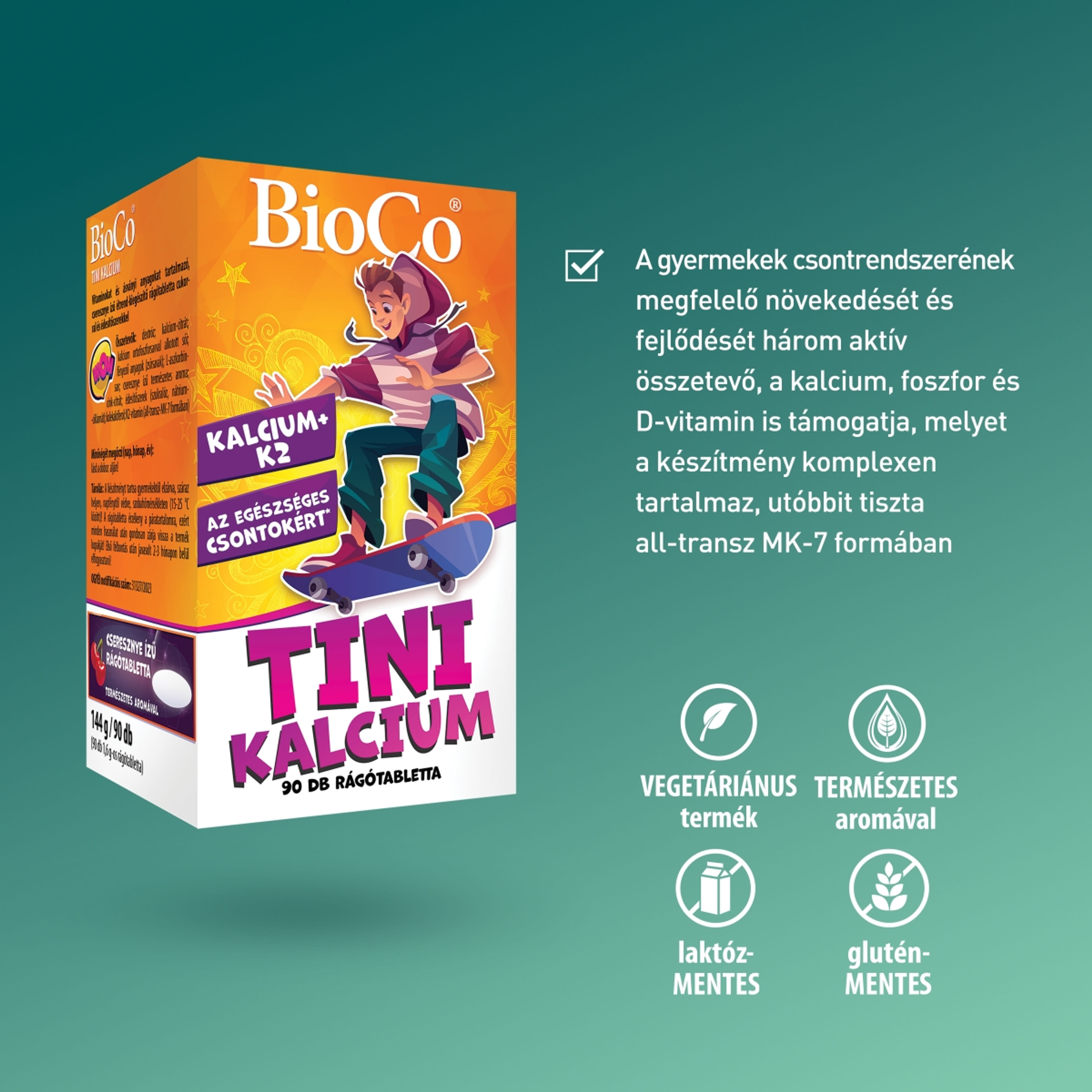 BioCo Tini Kalcium étrend-kiegészítő rágótabletta cseresznye ízű - 90 db-4