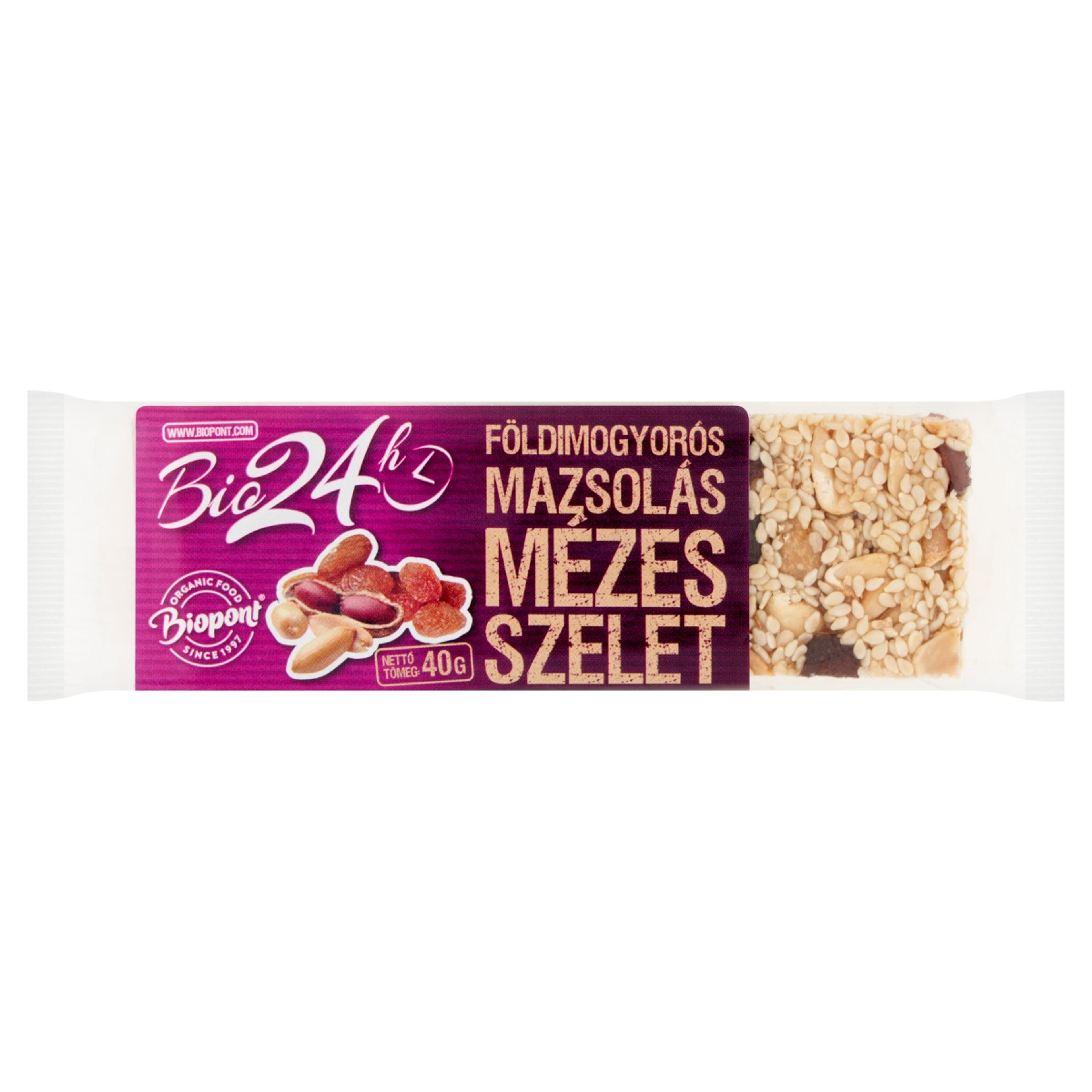 Biopont Bio mézes szelet, földimogyorós-mazsolás - 40 g