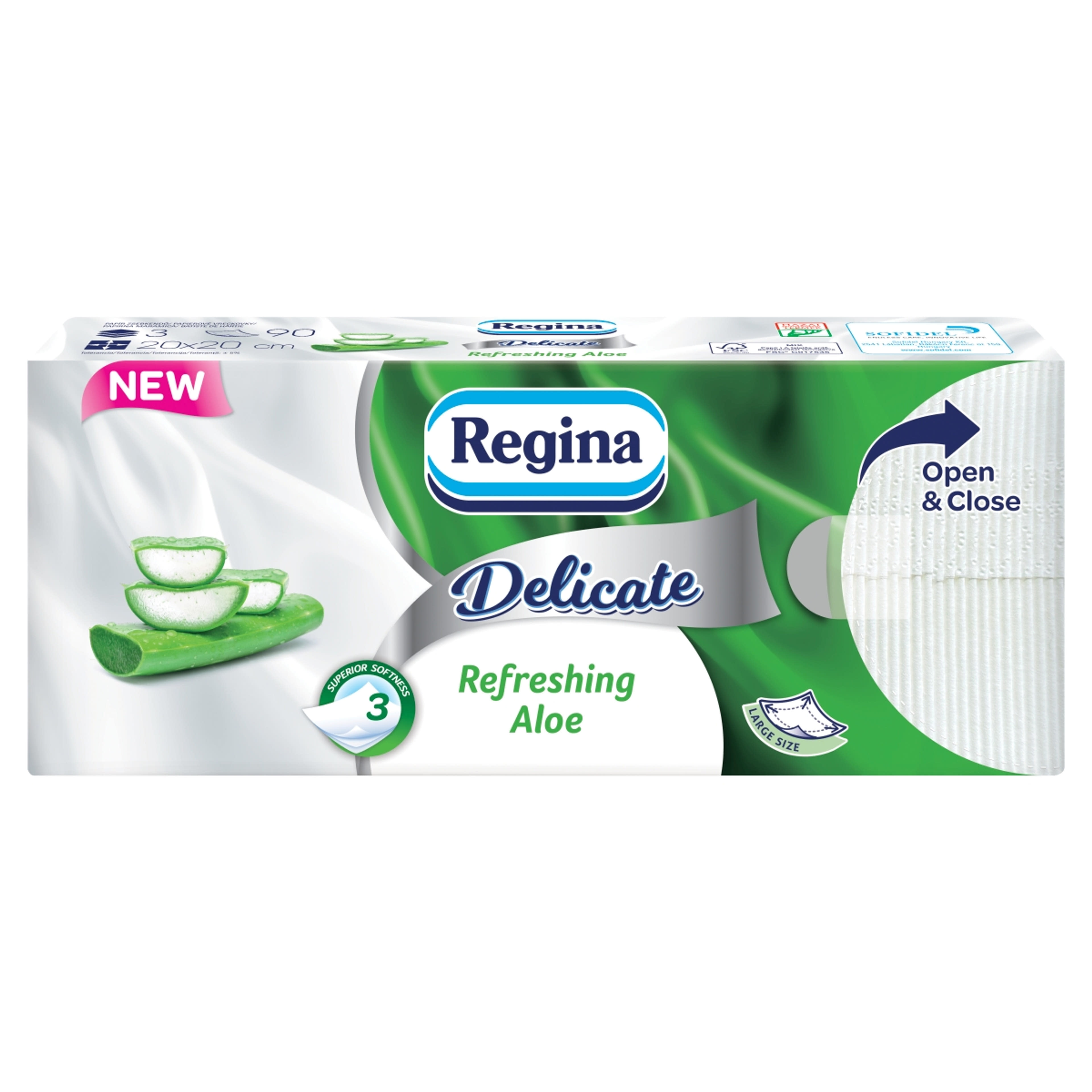 Regina Delicate Refreshing Aloe papír zsebkendő 3 rétegű - 90 db-1