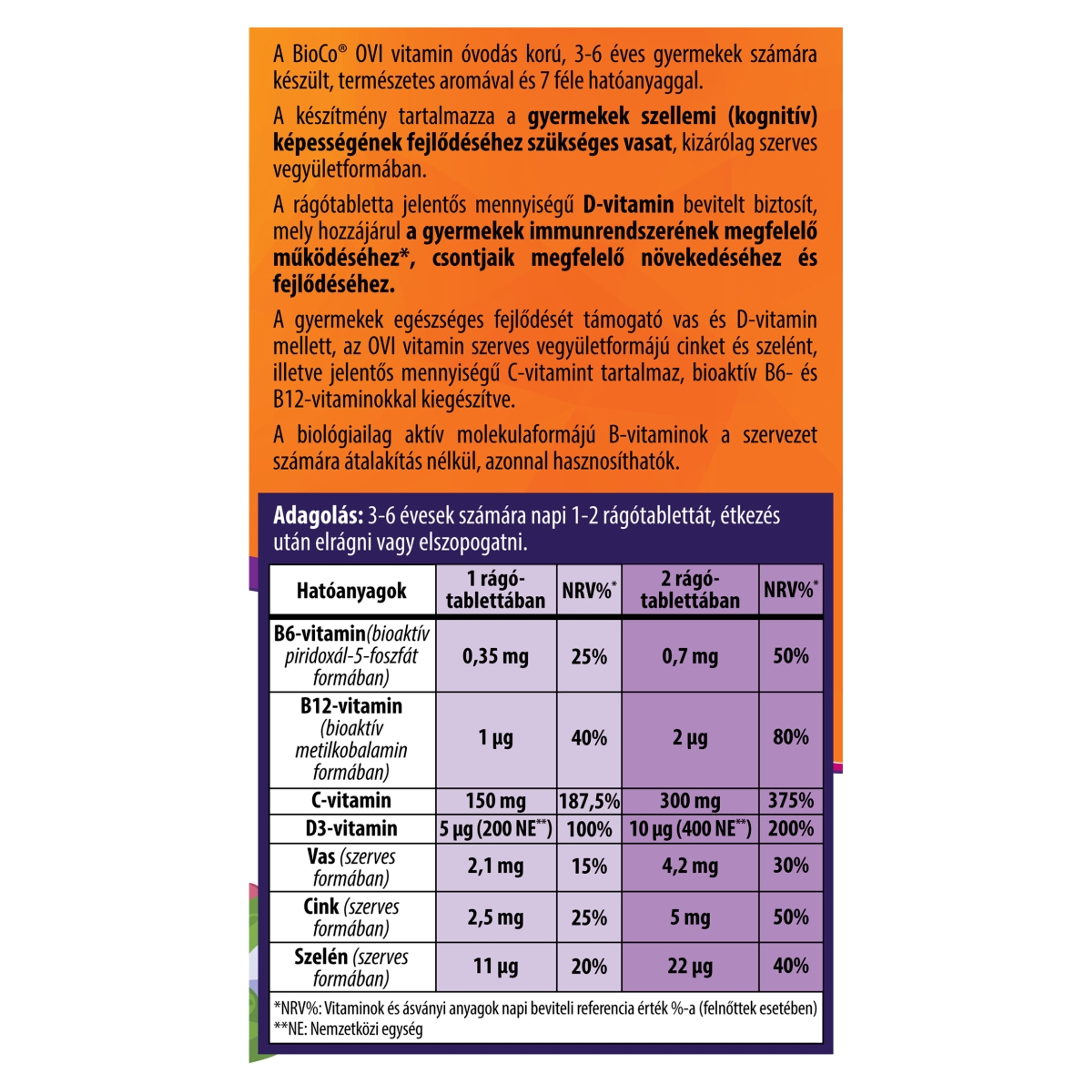 BioCo Ovi vitamin étrend-kiegészítő rágótabletta cseresznye ízű 3-6 éveseknek - 90 db-3