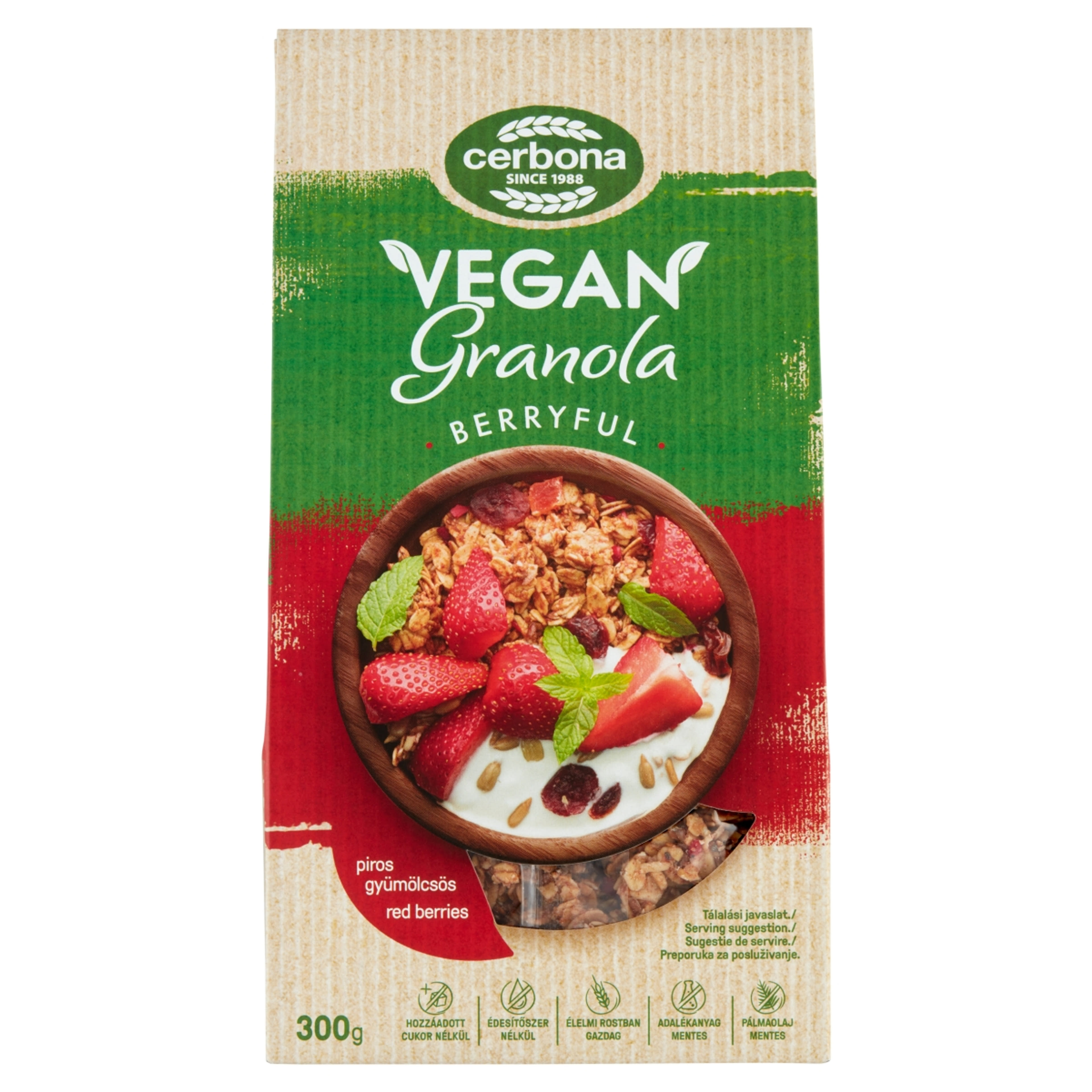 Cerbona Vegan piros gyümölcsös granola müzli - 300 g