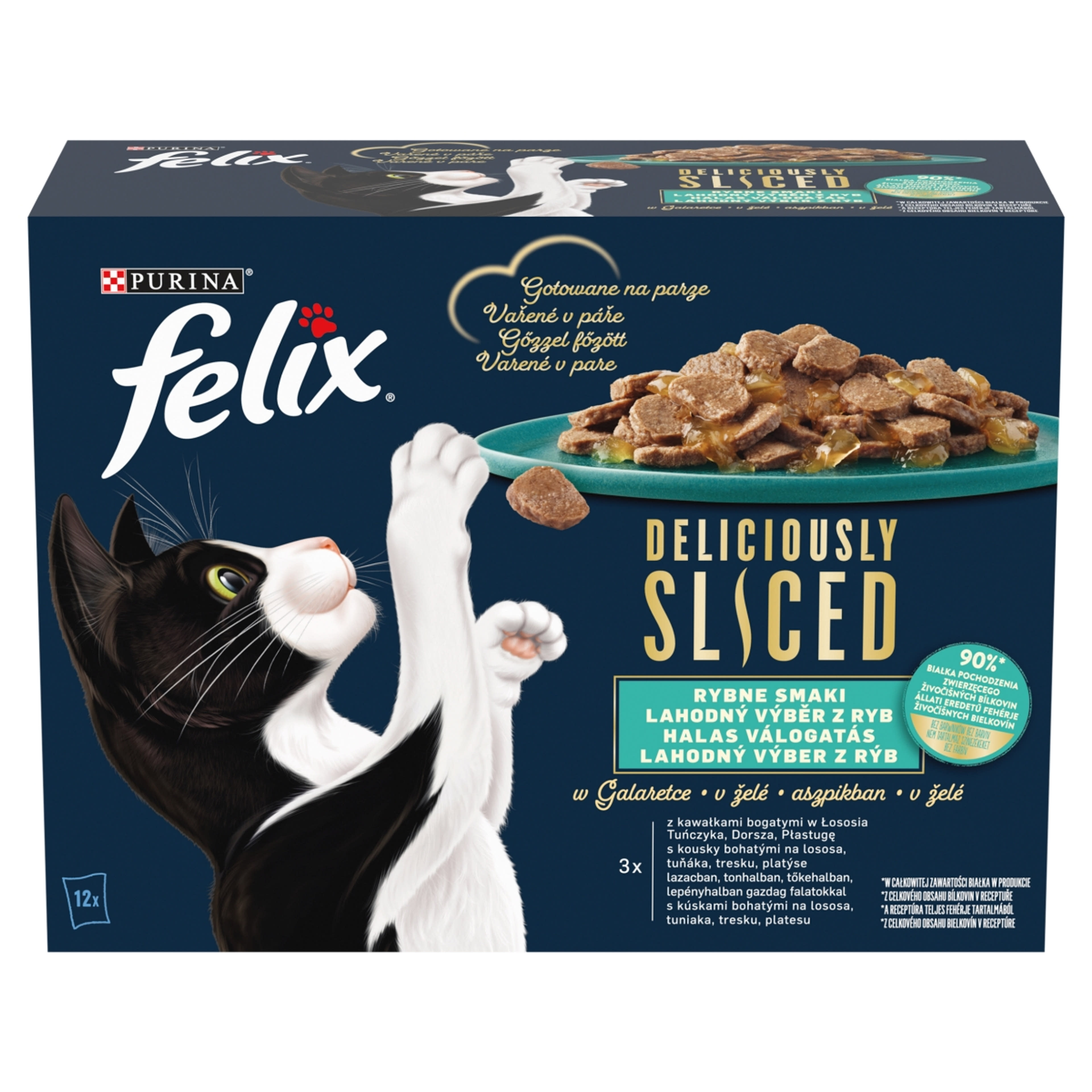 Felix Deliciously Sliced alutasakos eledel macskáknak, halas válogatás 12x80 g - 960 g-1