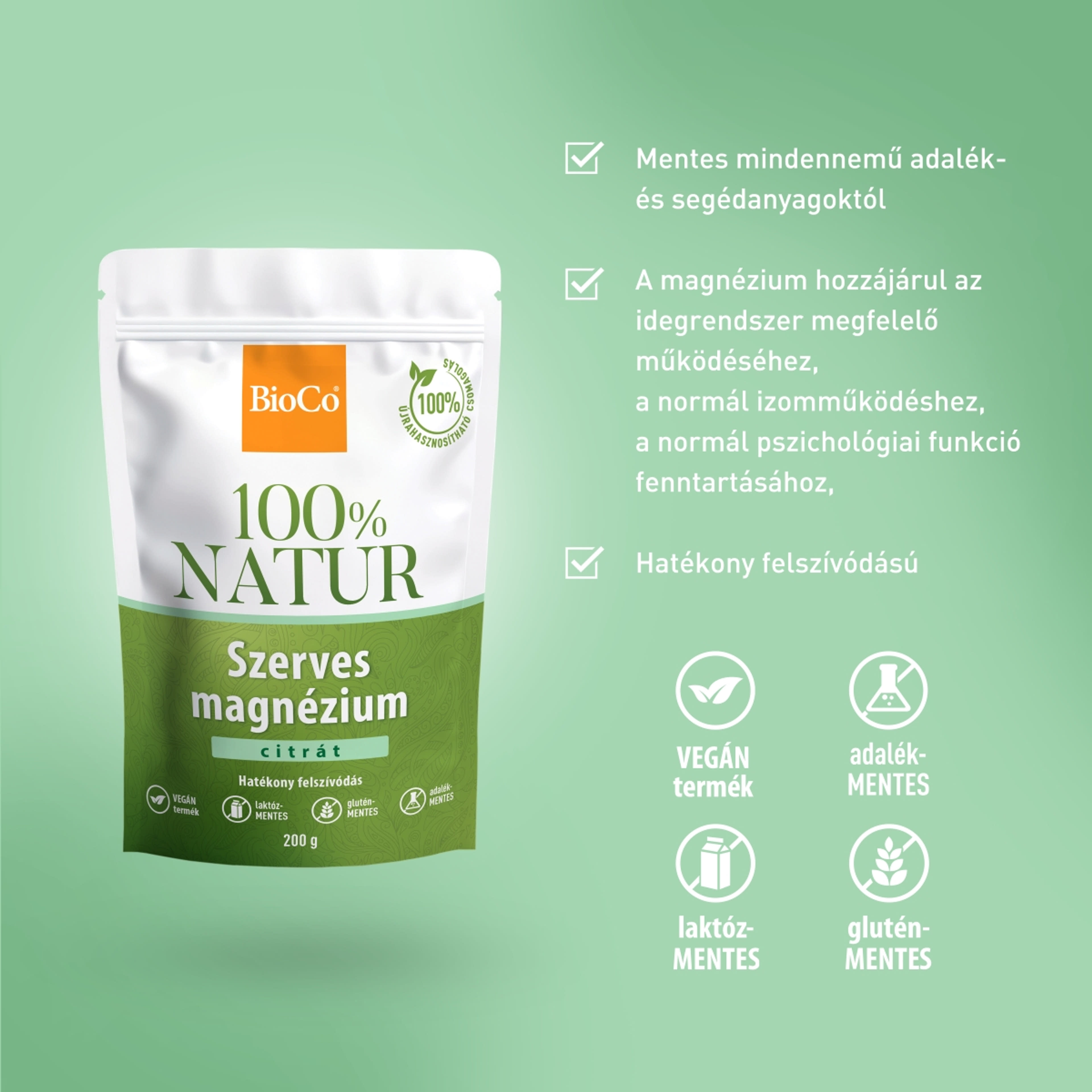 BioCo 100% Natur szerves magnézium-citrát tasakos por - 200 g-3