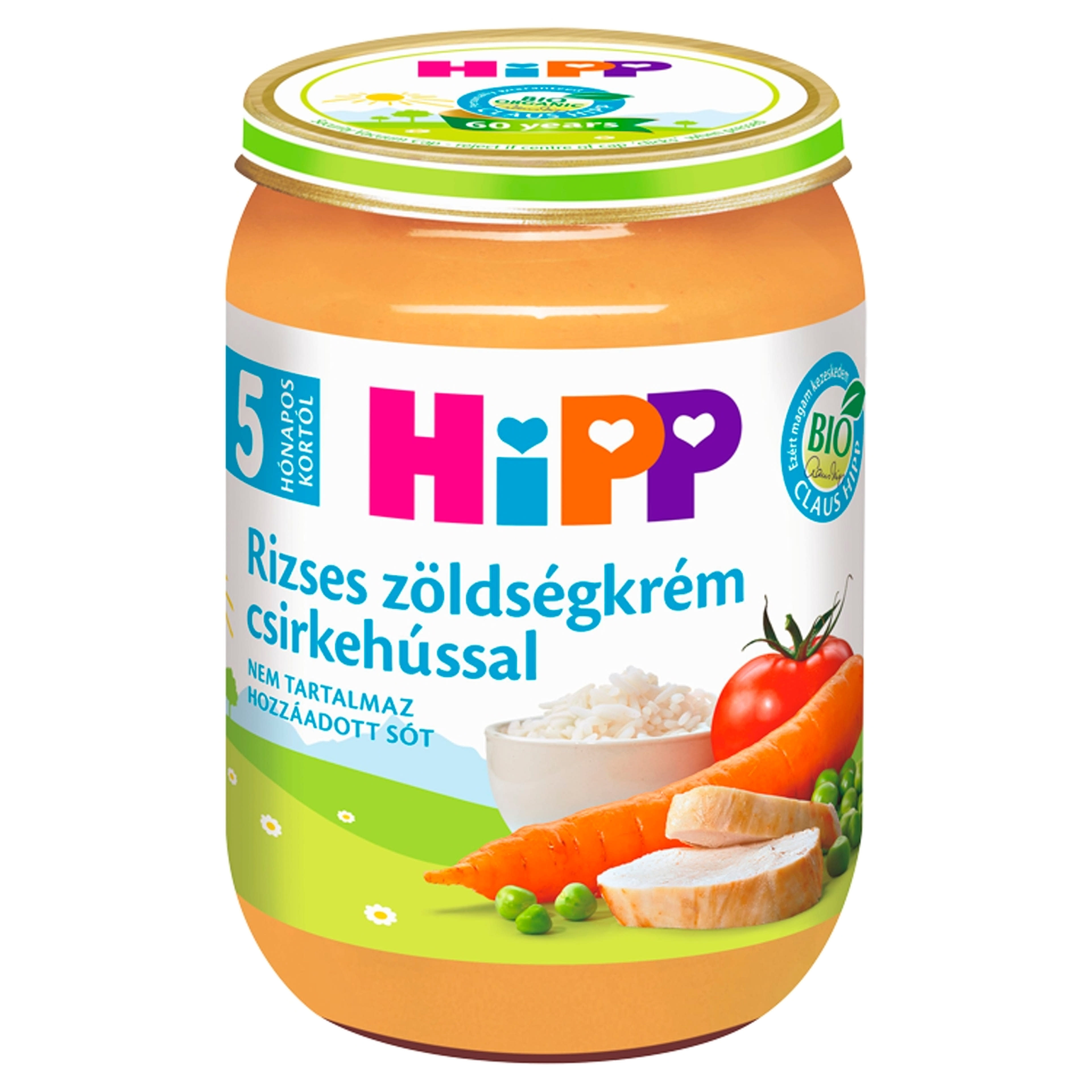 Hipp Bio Bébiétel Zöldséges Rizs Csirkehússal 5 Hónapos Kortól - 190 g