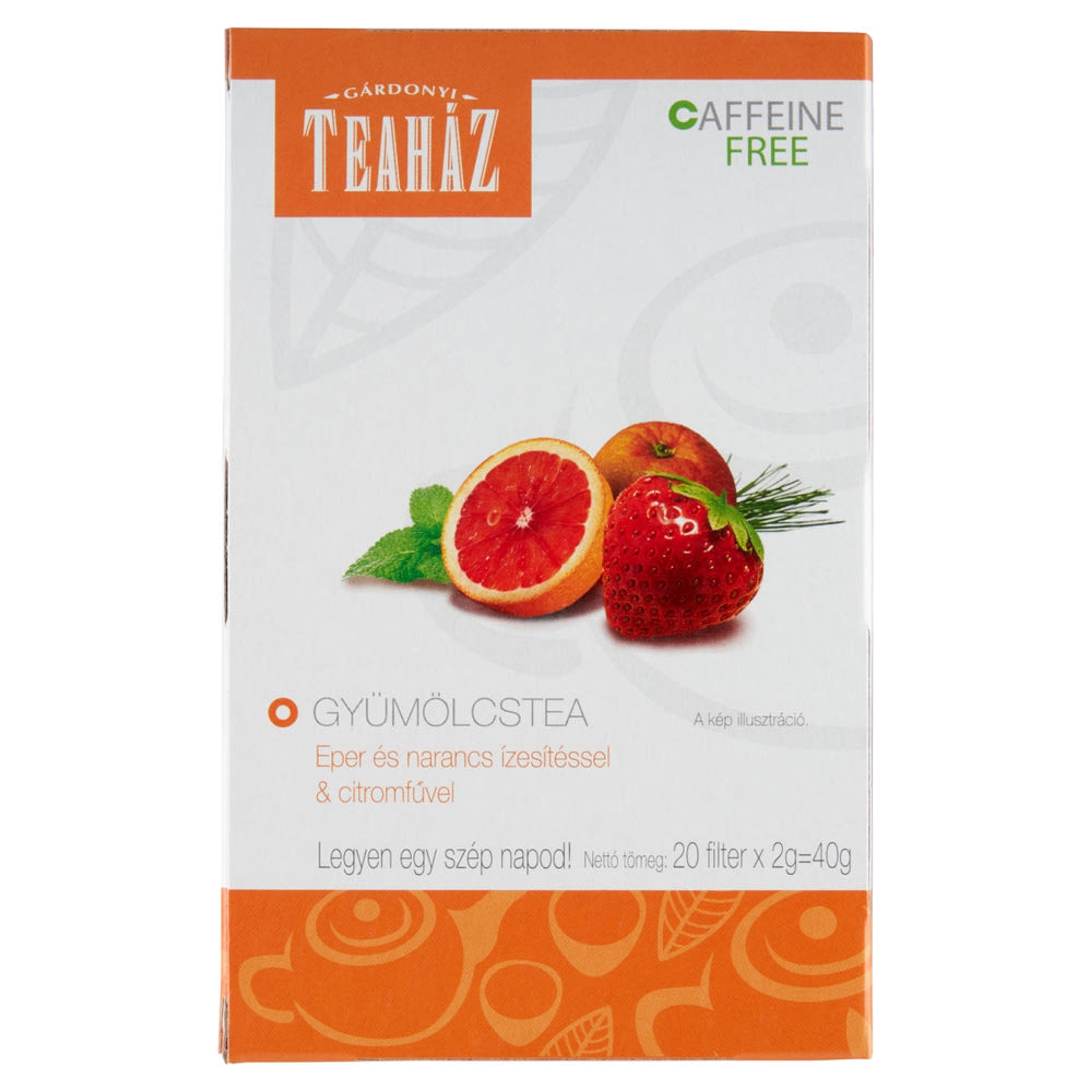 Gárdonyi Teaház gyümölcstea eper és narancs ízesítéssel és citromfűvel - 40 g