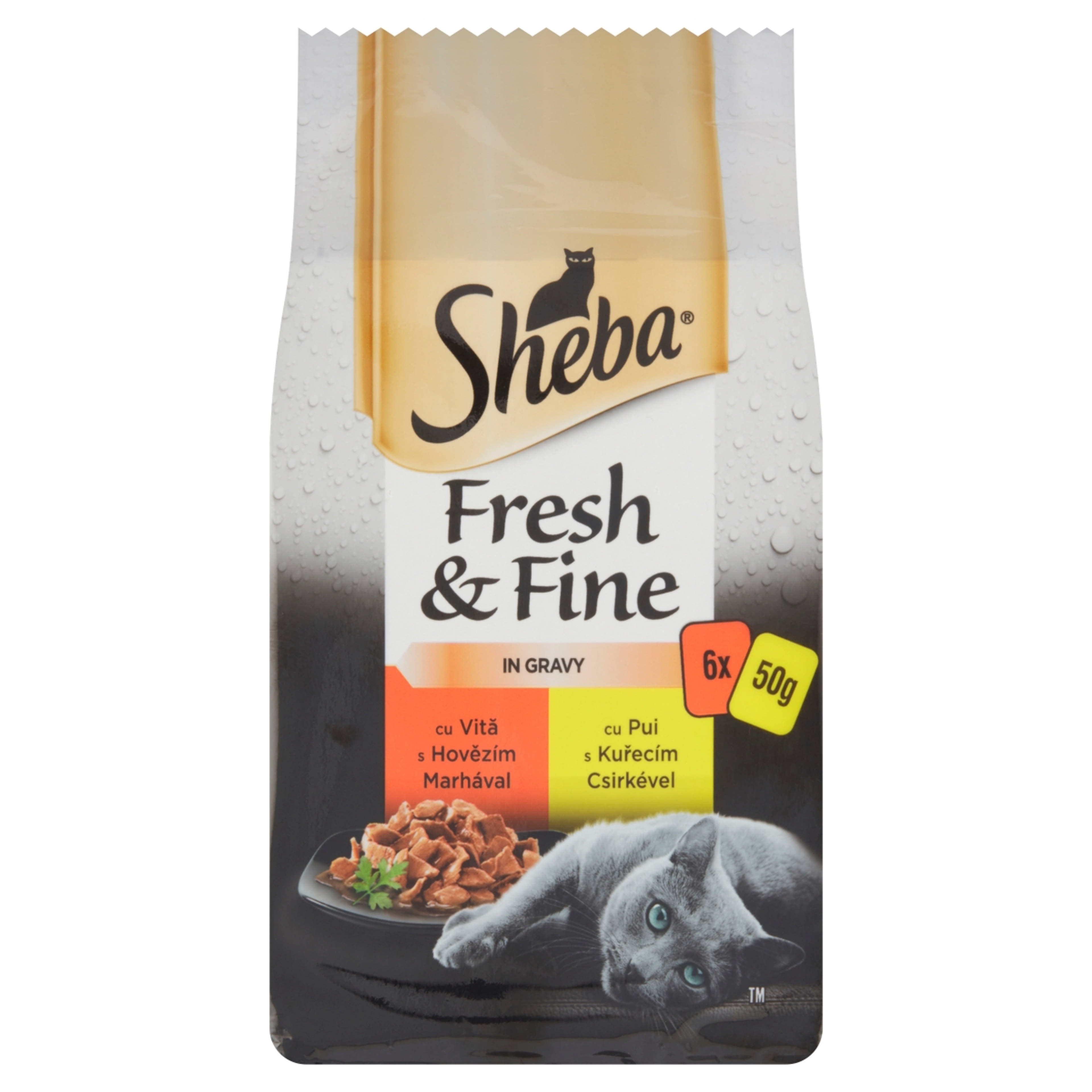 Sheba Fresh & Fine Excluzív felnőtt teljes értékű alutasak macskáknak, húsos válogatás (6x50 g) - 300 g