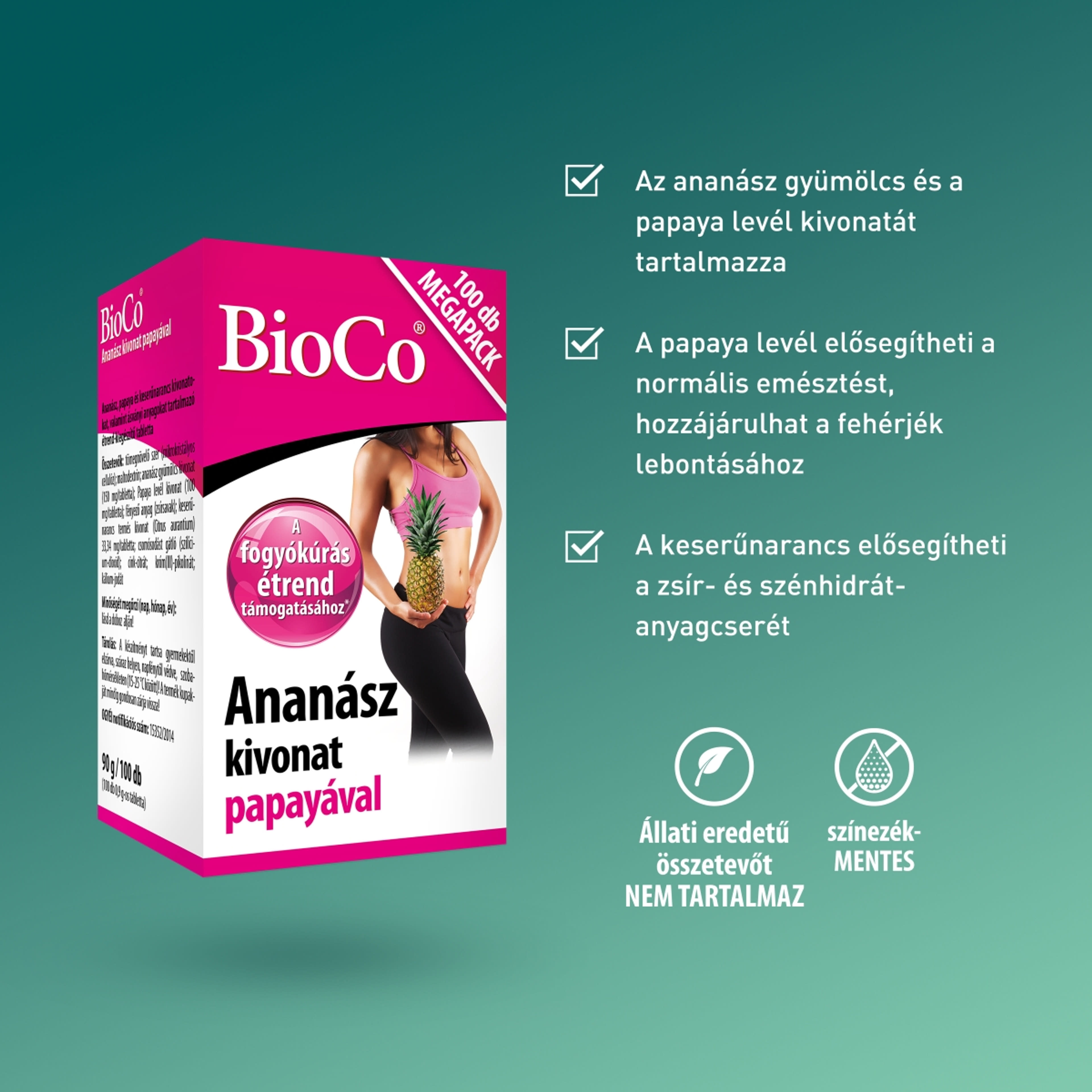 BioCo tabletta ananász és papaya kivonattal megapack - 100 db-4