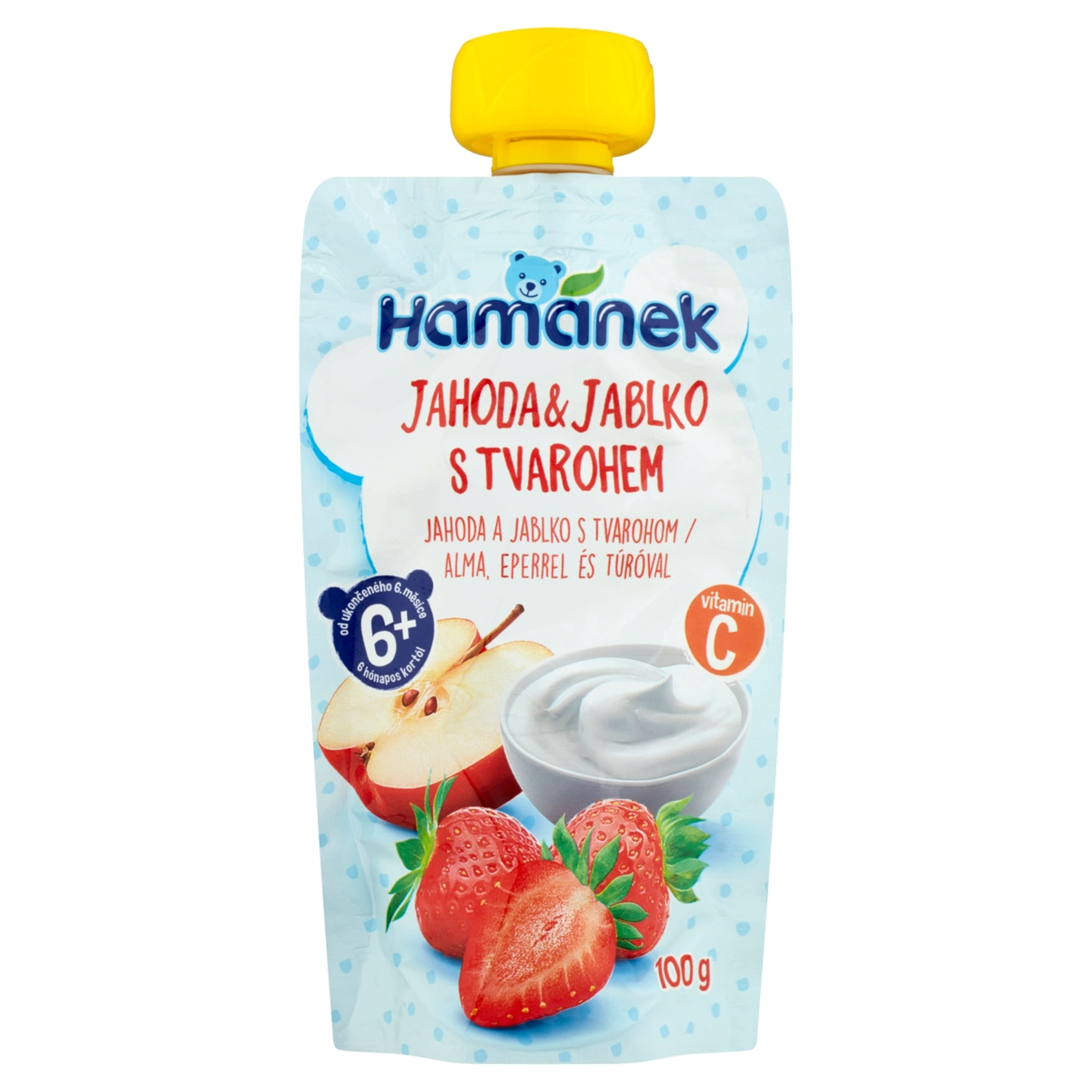 Hamánek gyümölcspüré alma,eper túróval 6 hónapos kortól - 100 g-1
