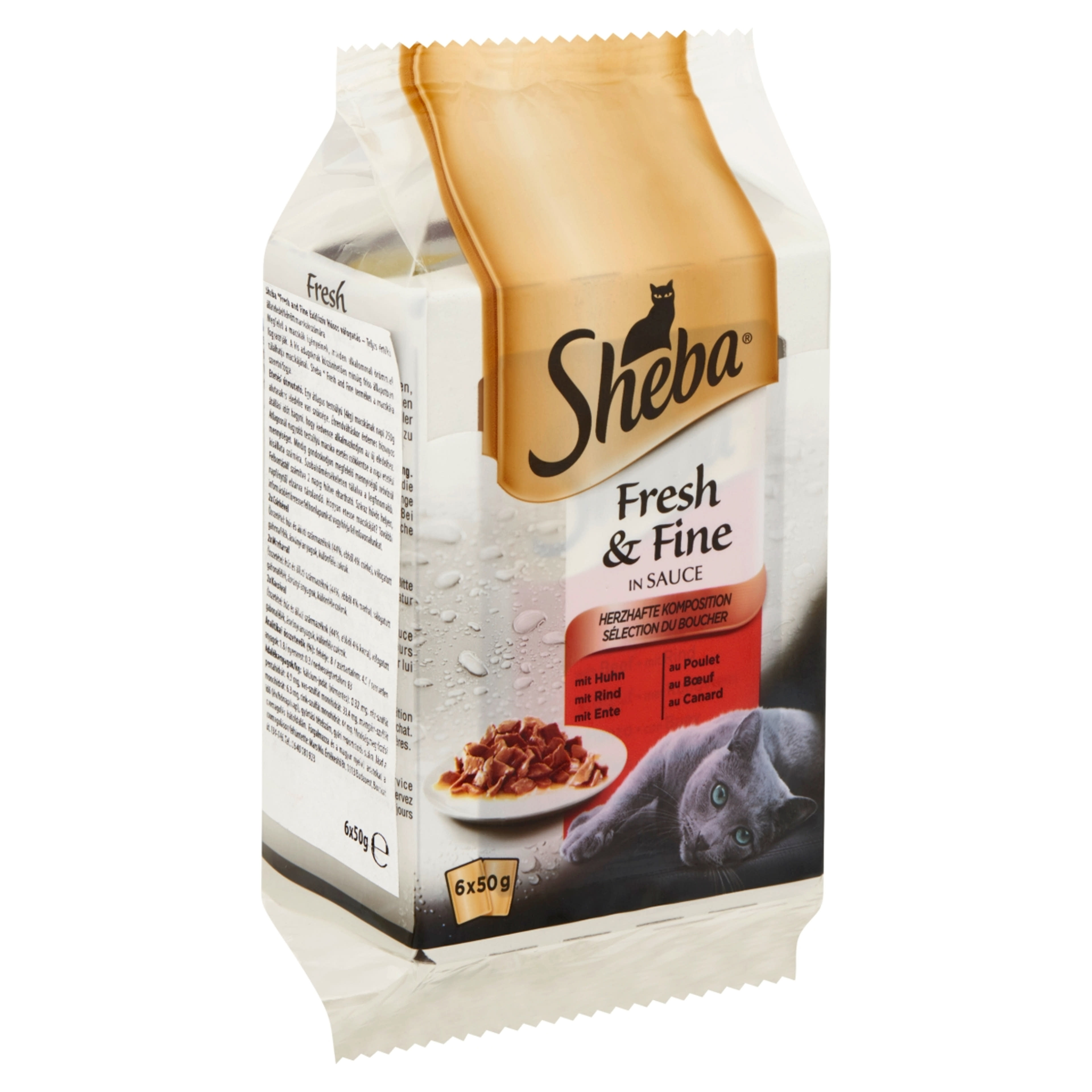 Sheba Fresh & Fine Excluzív felnőtt teljes értékű alutasak macskáknak, húsos válogatás (6x50 g) - 300 g-2