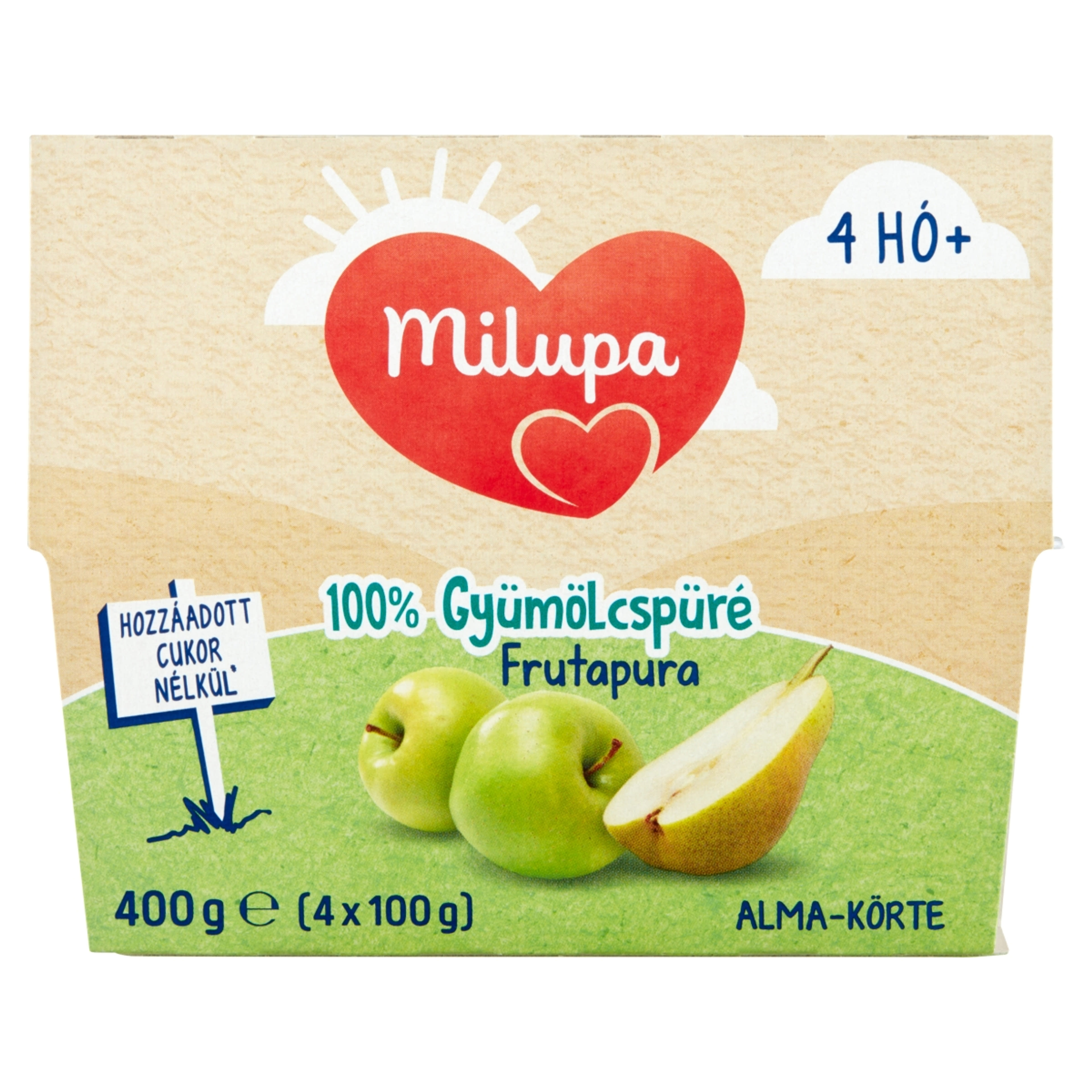 Milupa Frutapura alma-körte gyümölcspüré 4 hónapos kortól 4 x 100 g - 400 g-1
