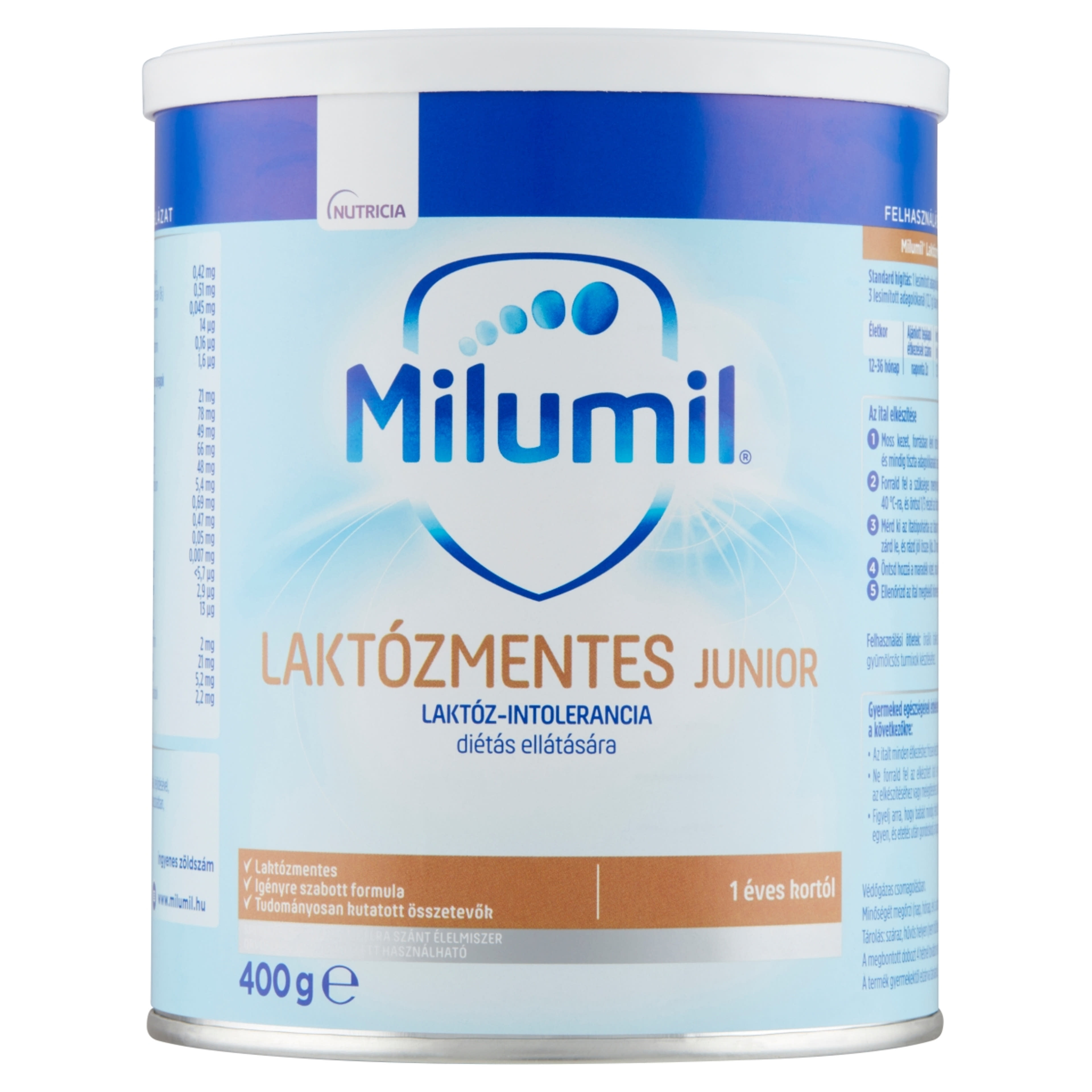 Milumil Laktózmentes Junior speciális gyógyászati célra szánt élelmiszer 1 éves kortól - 400 g