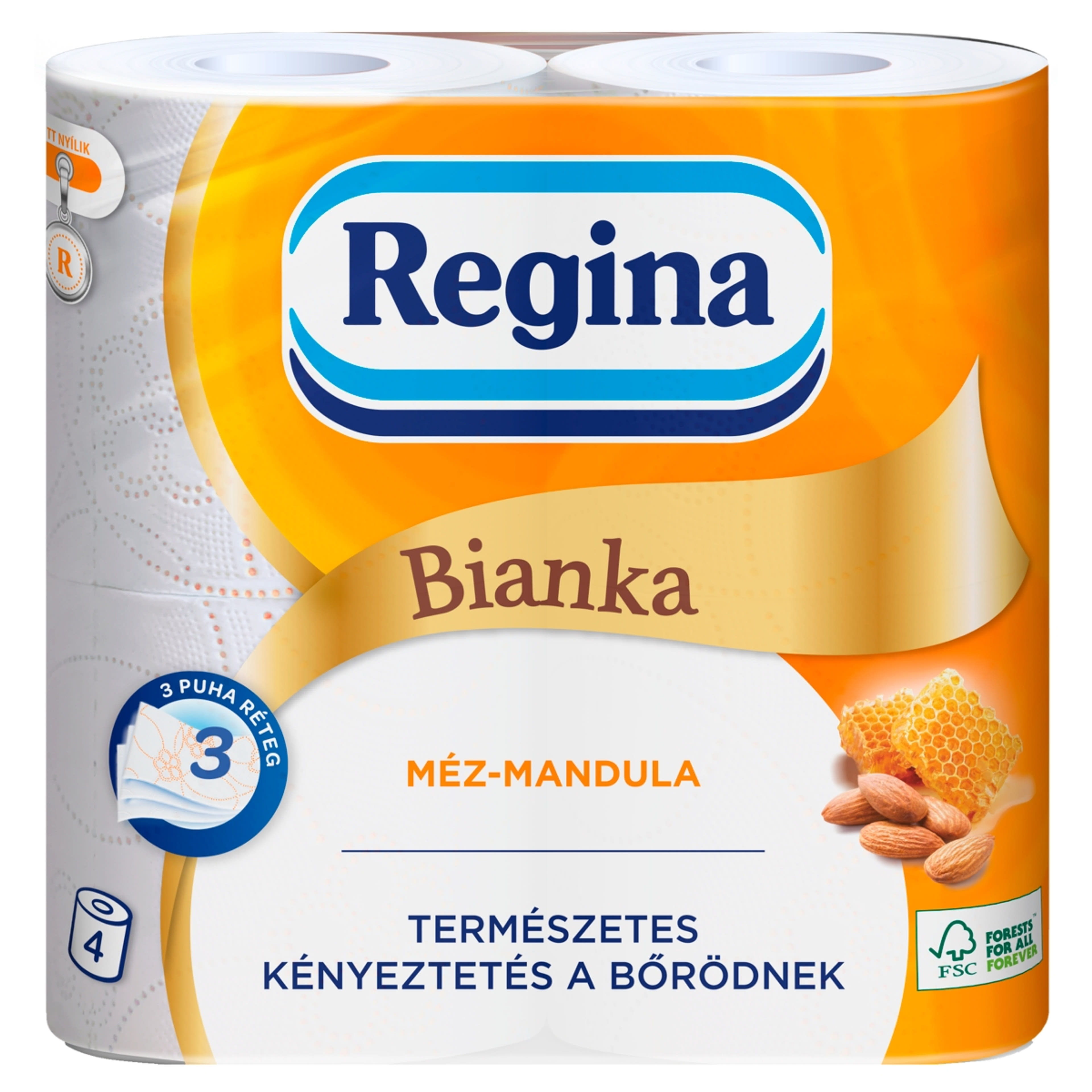 Regina Bianka Méz-mandula, illatosított 3 rétegu Toalettpapír - 4 Tekercs