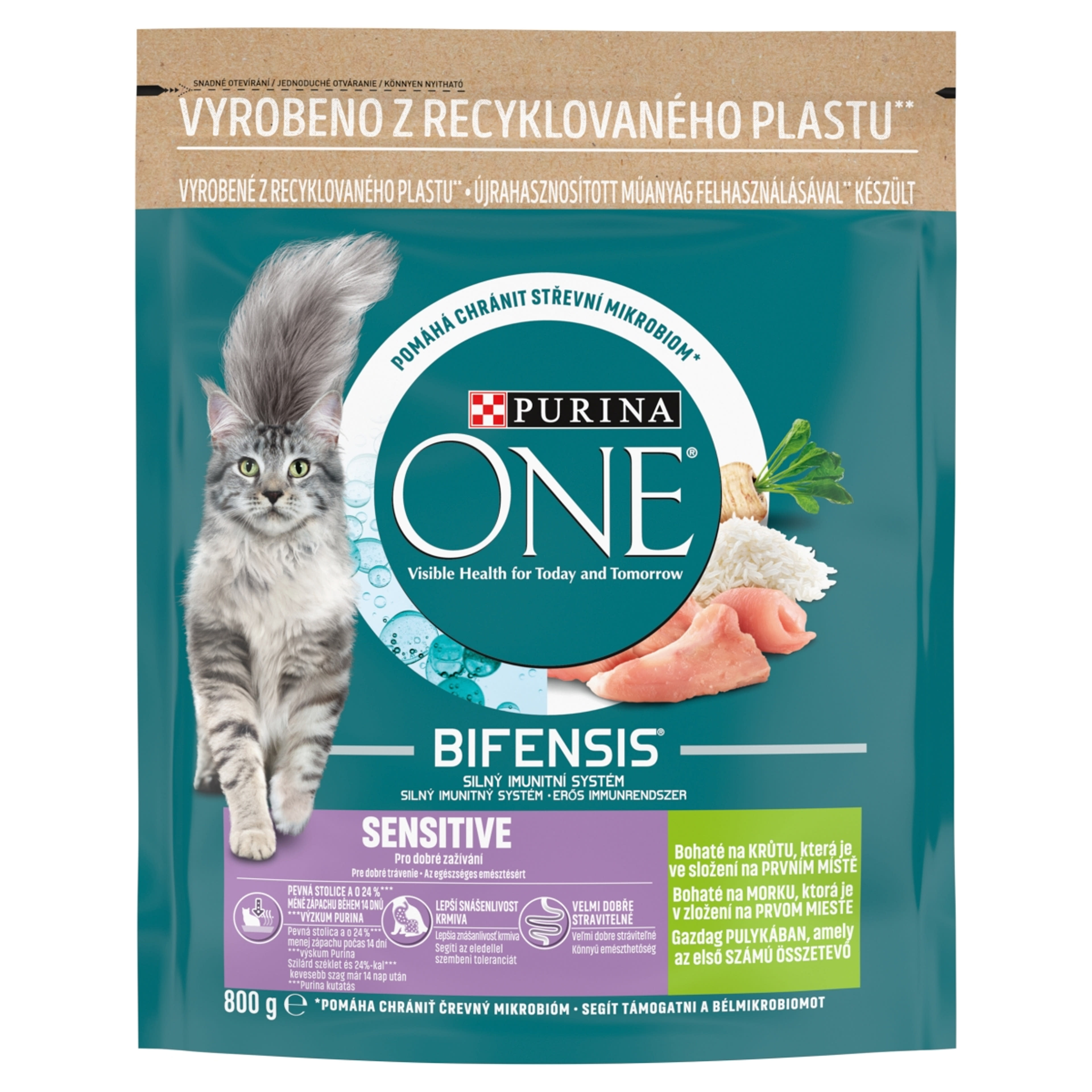 Purina One Adult Sensitive szárazeledel macskáknak, pulyka és rizs - 800 g