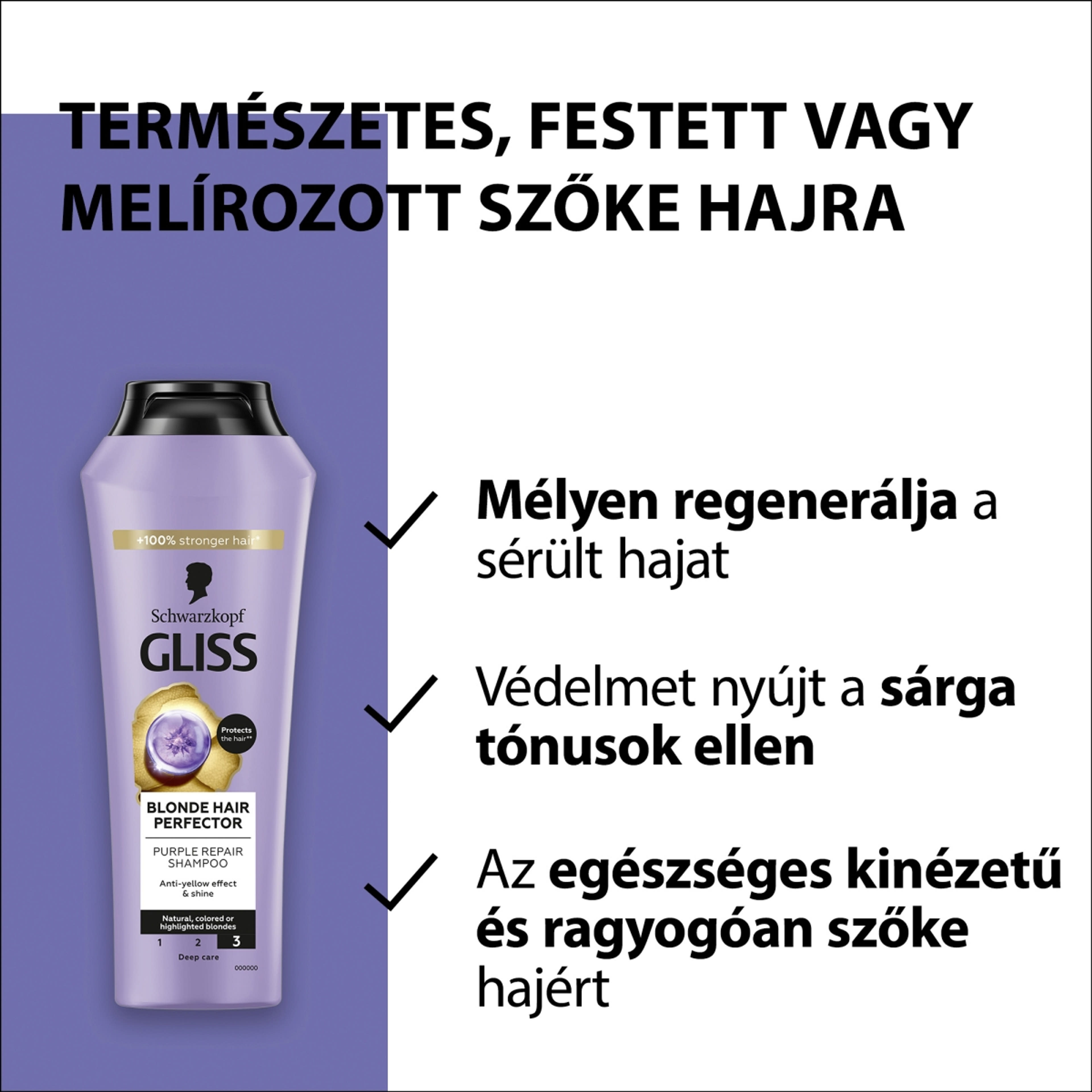 Gliss hajregeneráló hamvasító sampon Blonde Perfector - 1 db-3