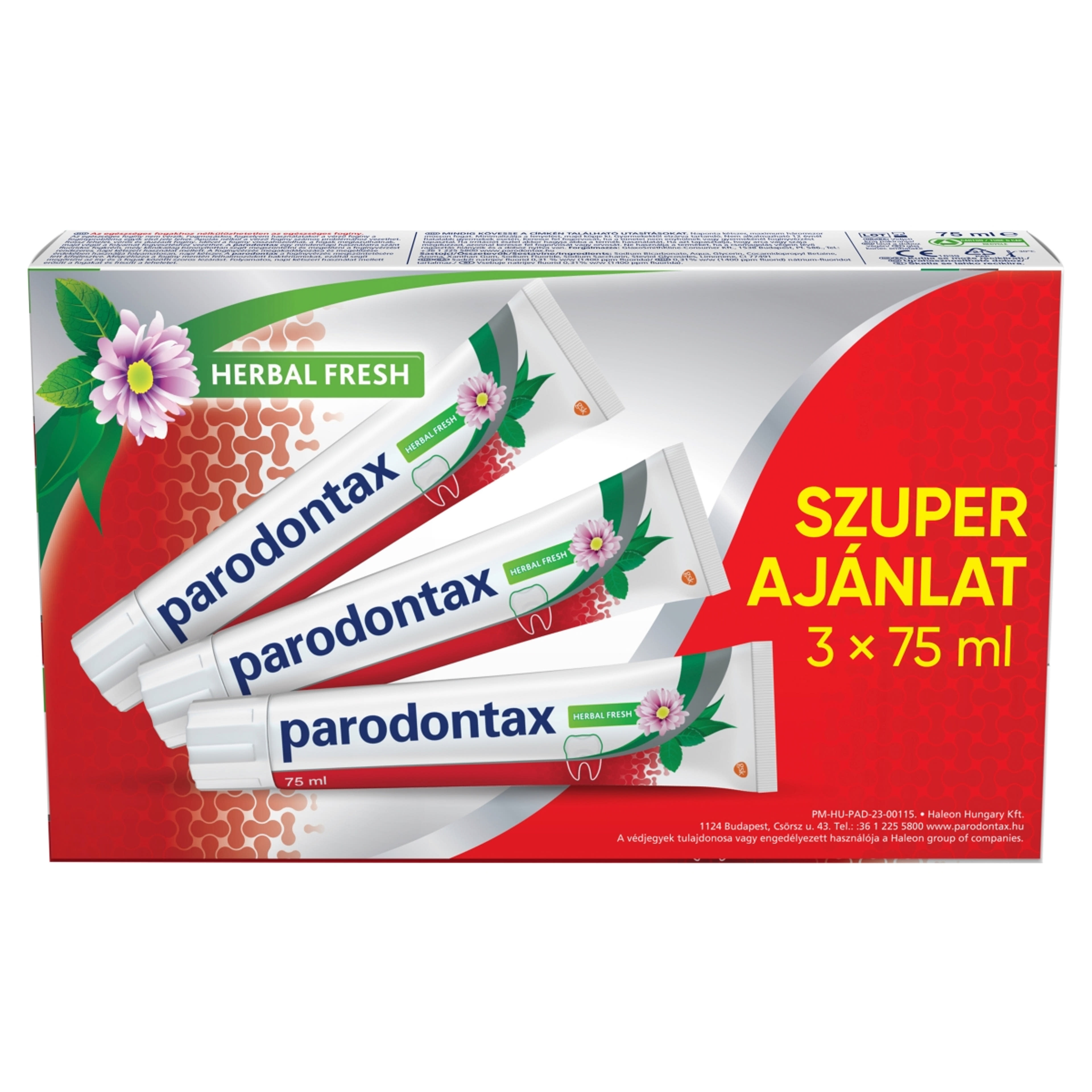 Parodontax Herbal Fresh fogkrém Triopack 3x75 ml - 225 ml