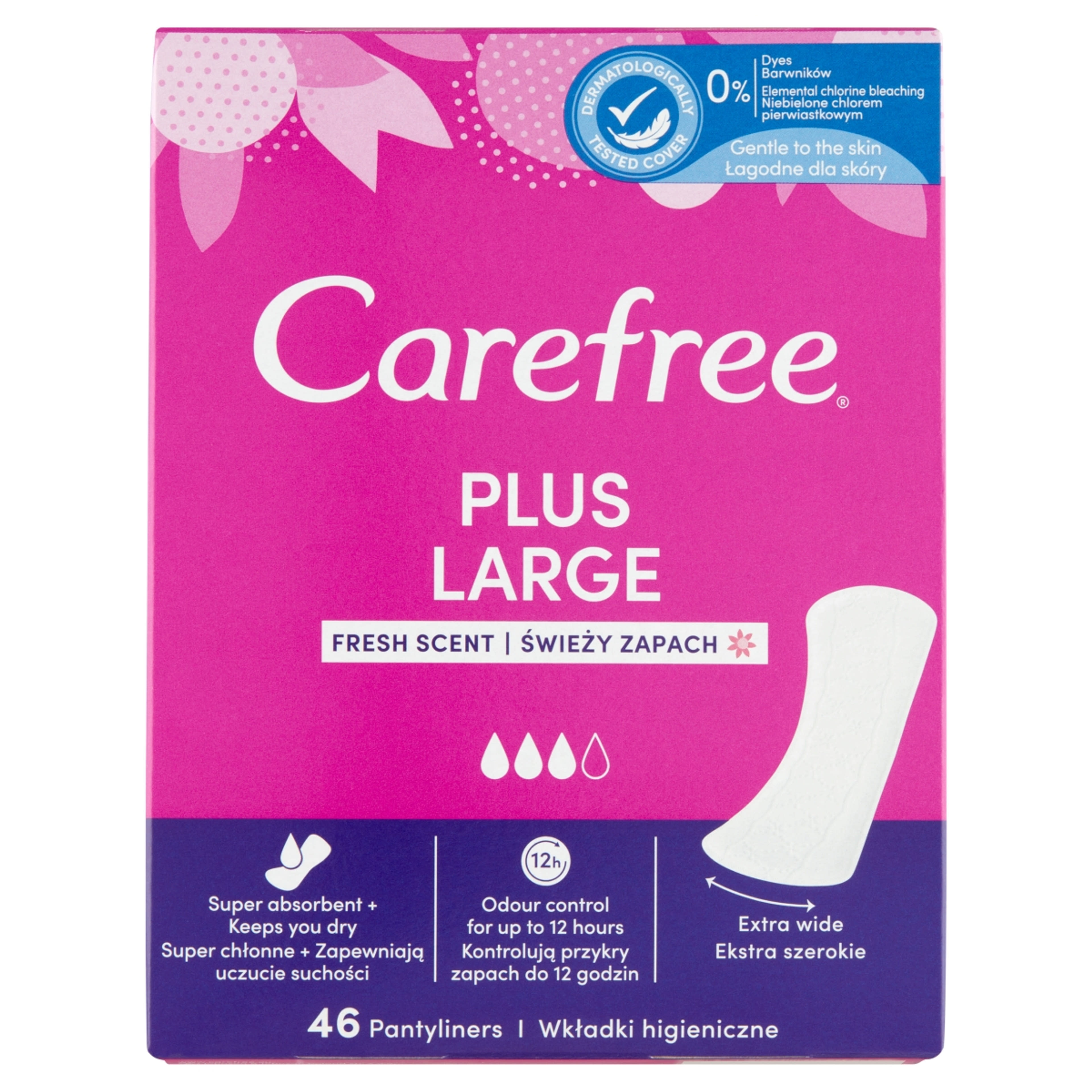 Carefree Plus Large tisztasági betét friss illattal - 46 db