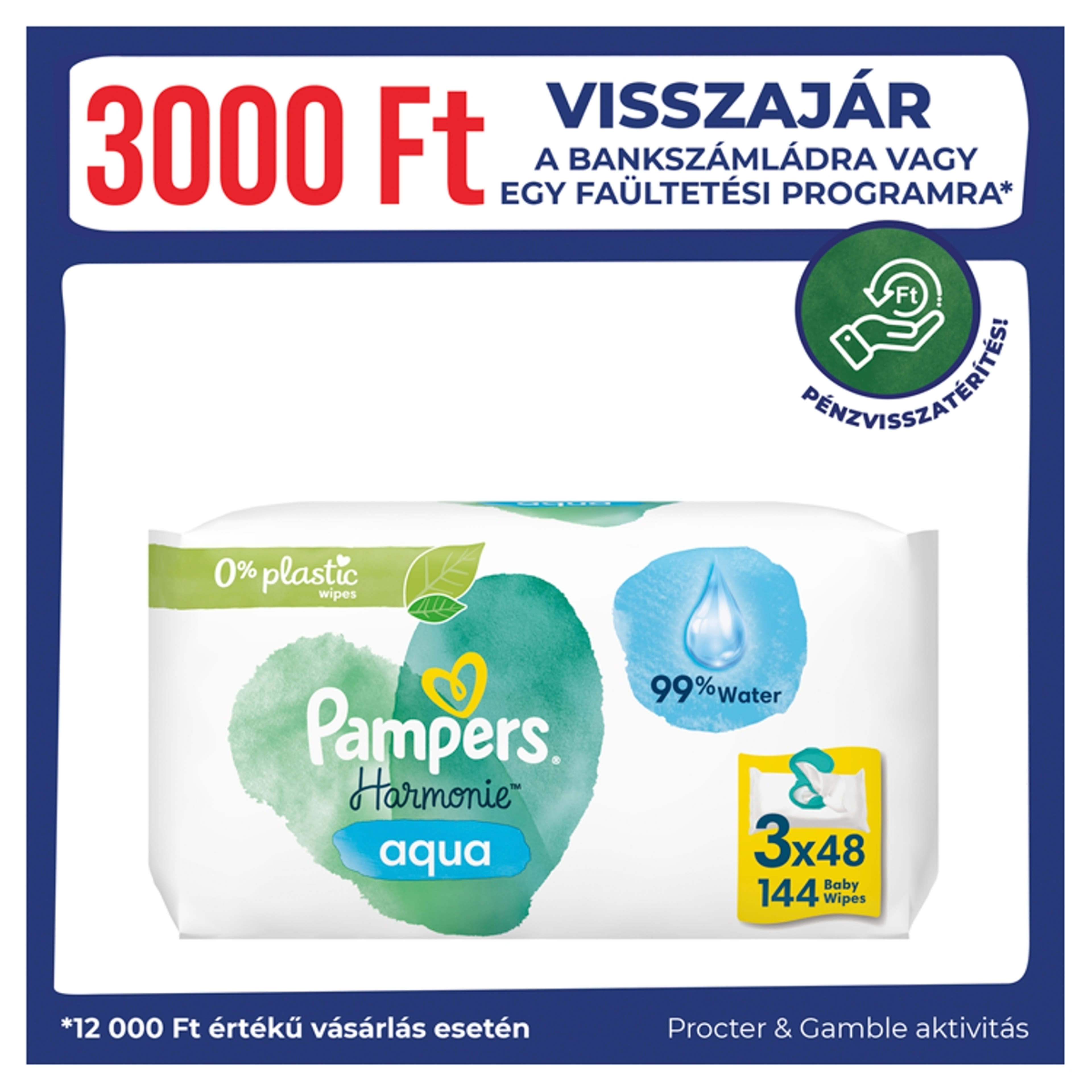 Pampers Harmonie Aqua nedves baba törlőkendő 3x48 db - 144 db-1